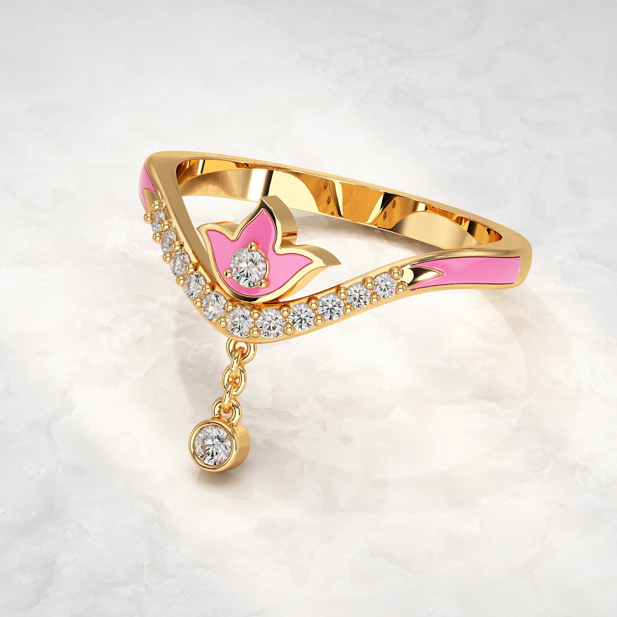 Petal Drop Diamond Dangling Bloom Ring Rings