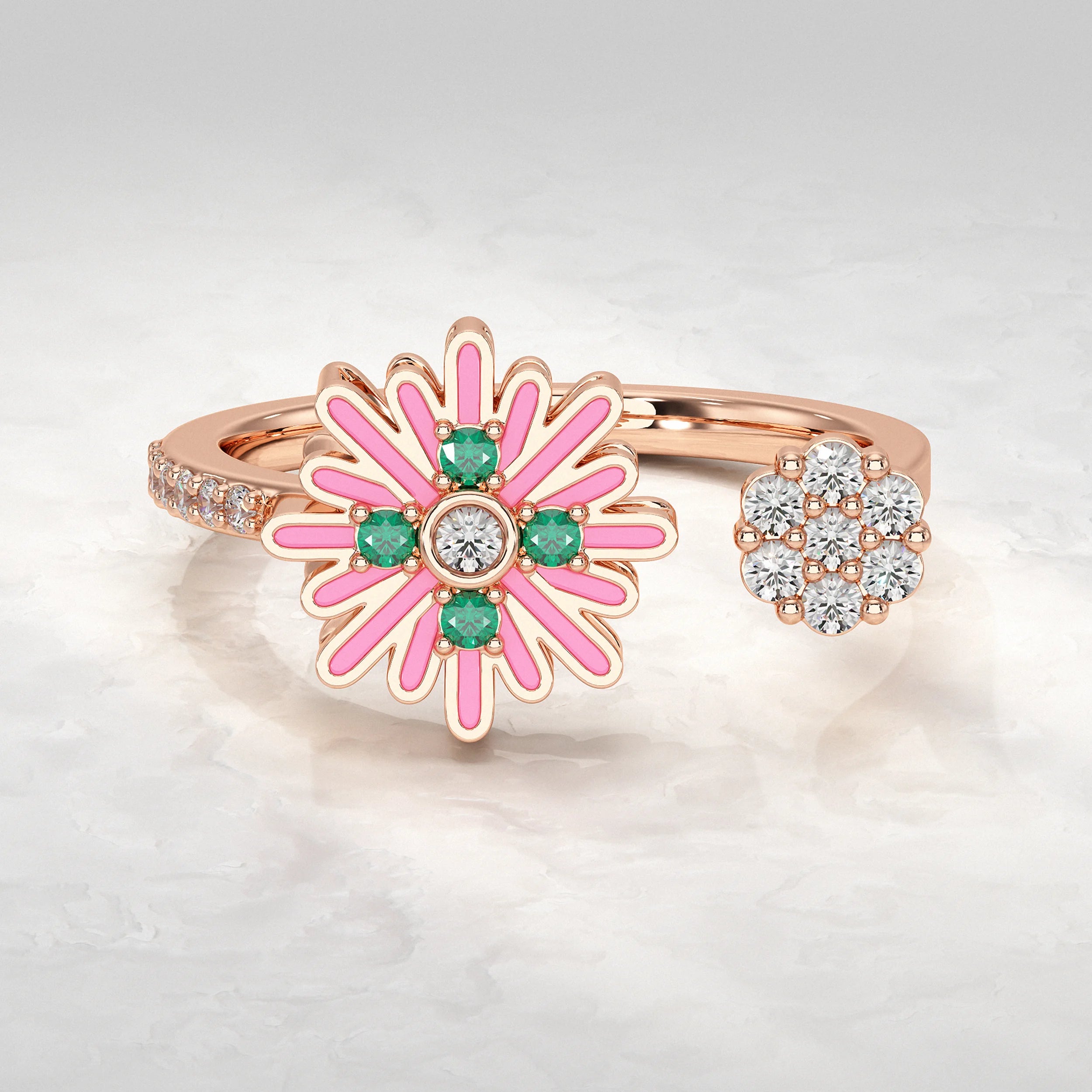 Bloom Duet Twin Blossom Diamond Ring Rings