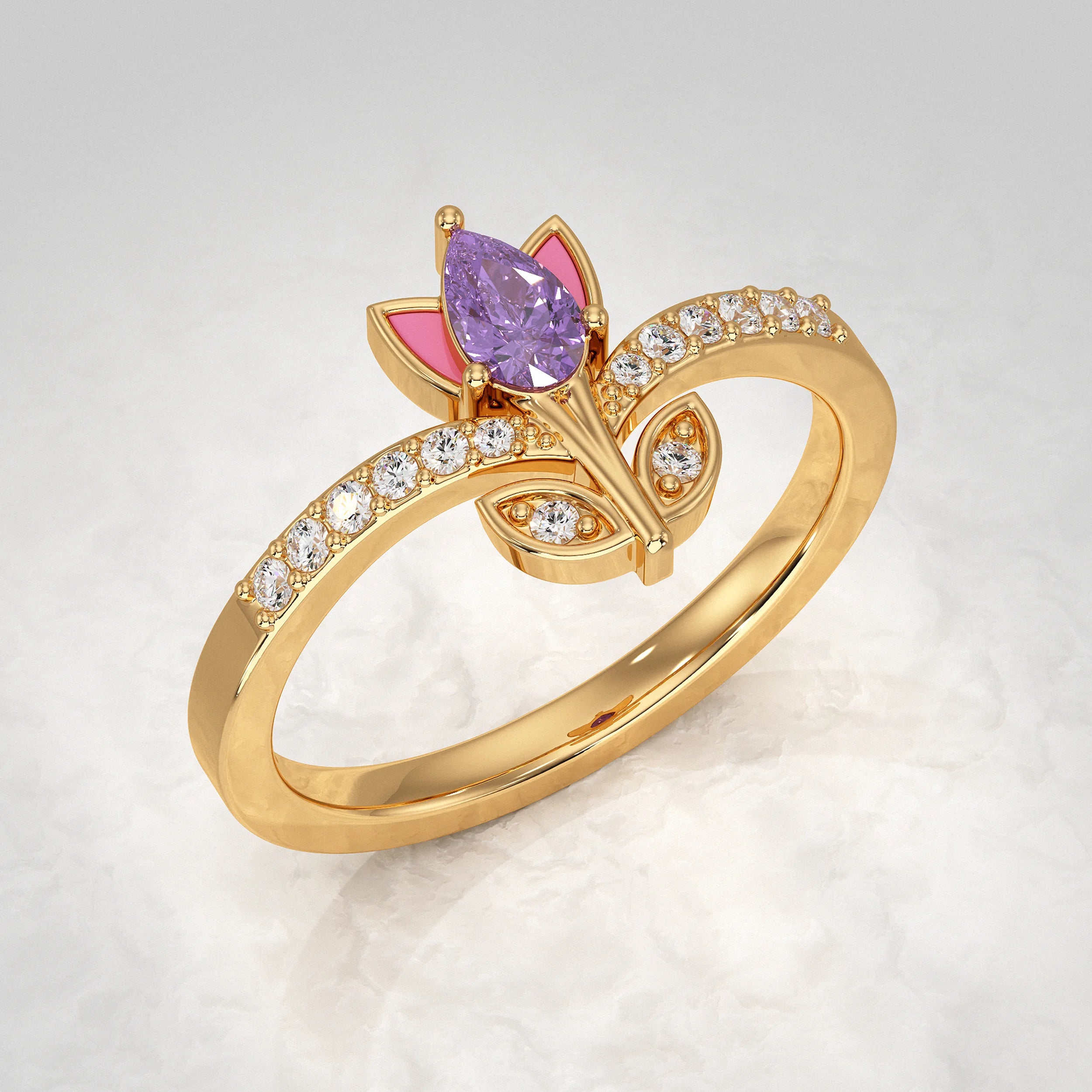 Lotus Vintage Amethyst Gemstone Ring Rings