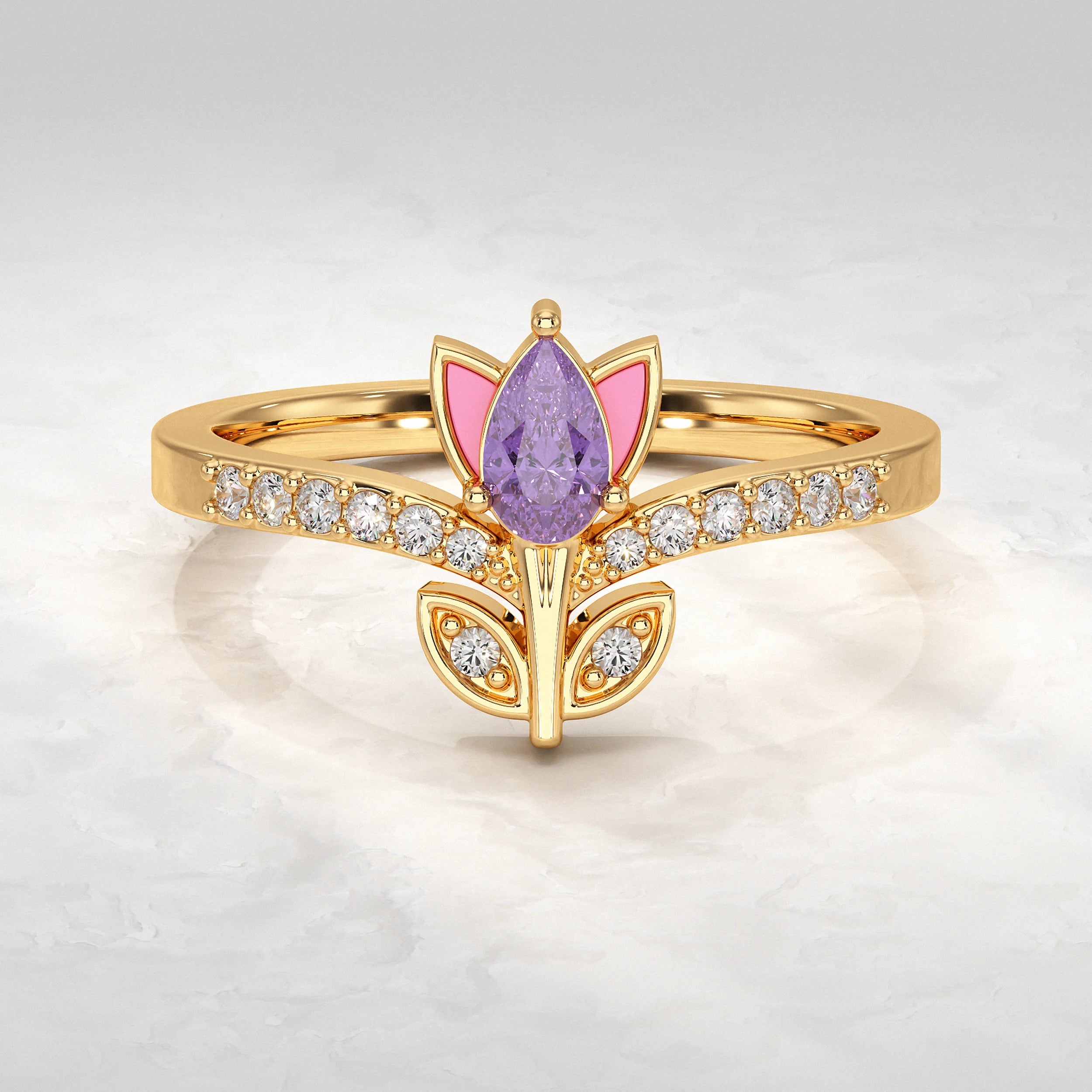 Lotus Vintage Amethyst Gemstone Ring Rings