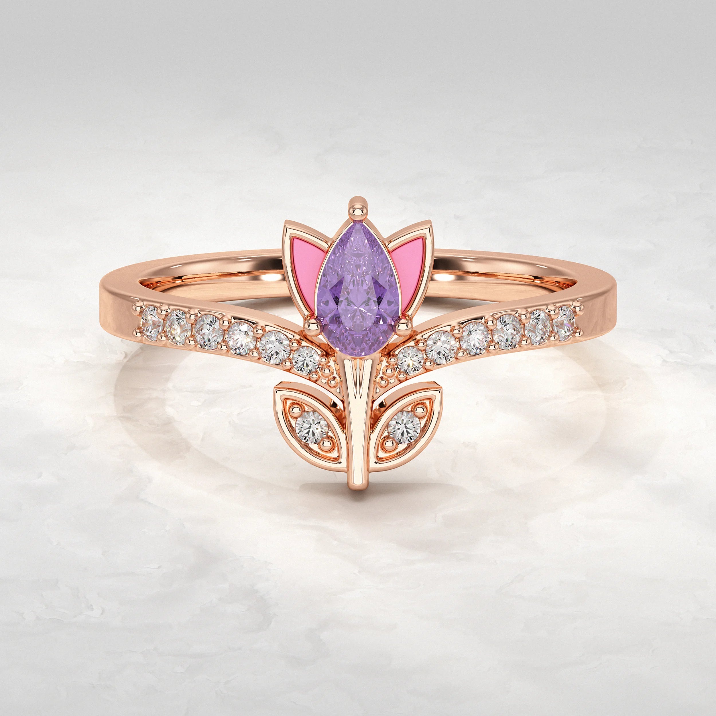 Lotus Vintage Amethyst Gemstone Ring Rings