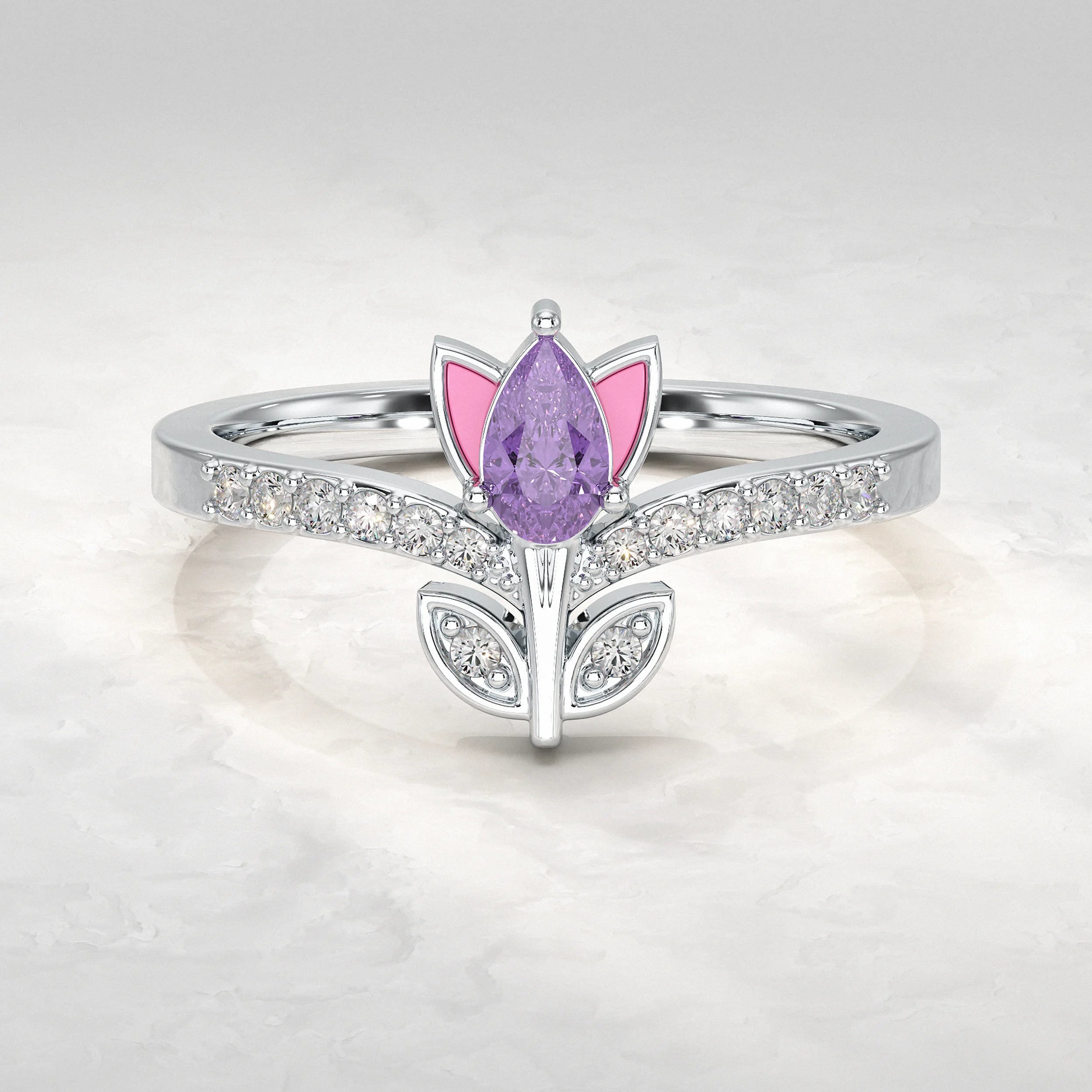 Lotus Vintage Amethyst Gemstone Ring Rings