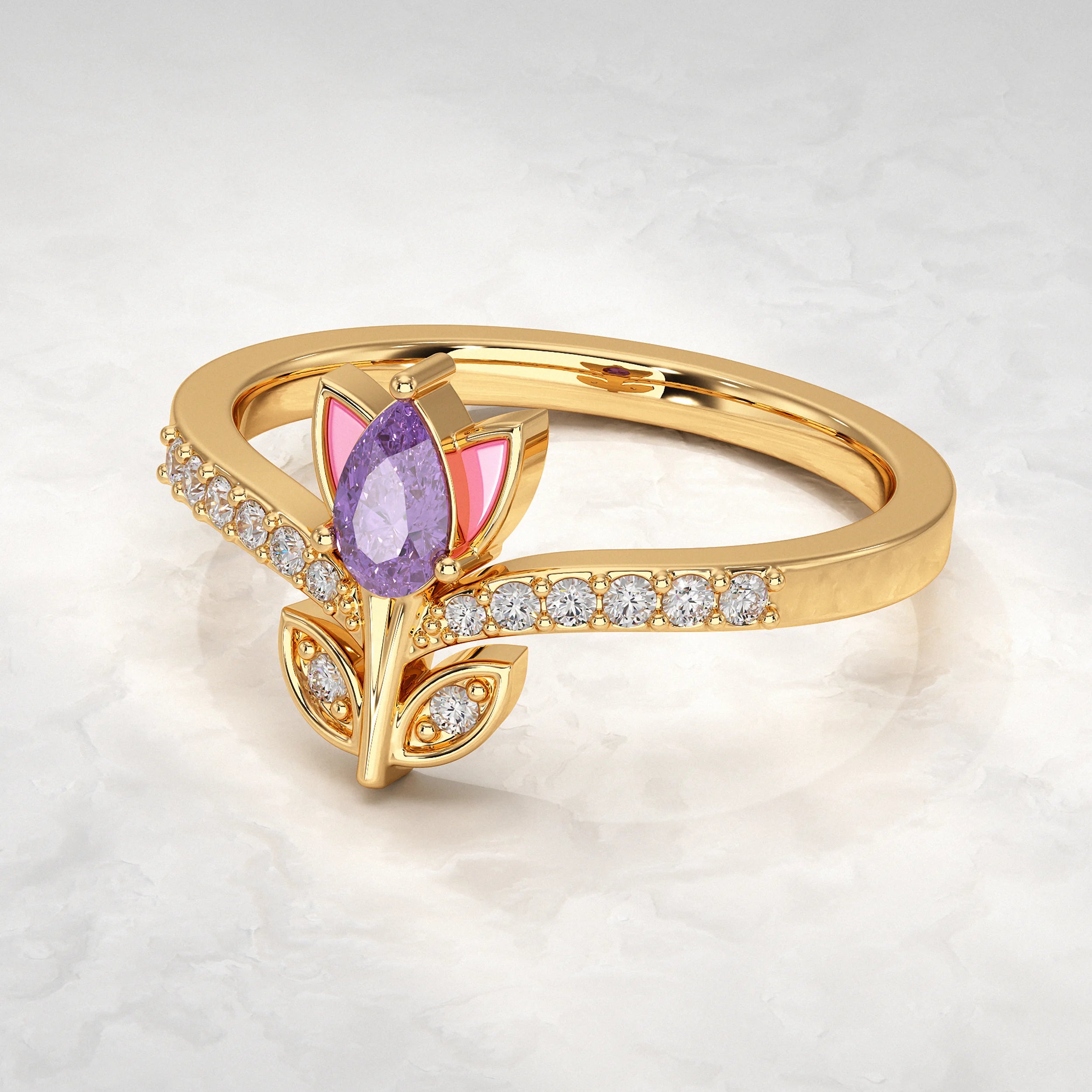 Lotus Vintage Amethyst Gemstone Ring Rings