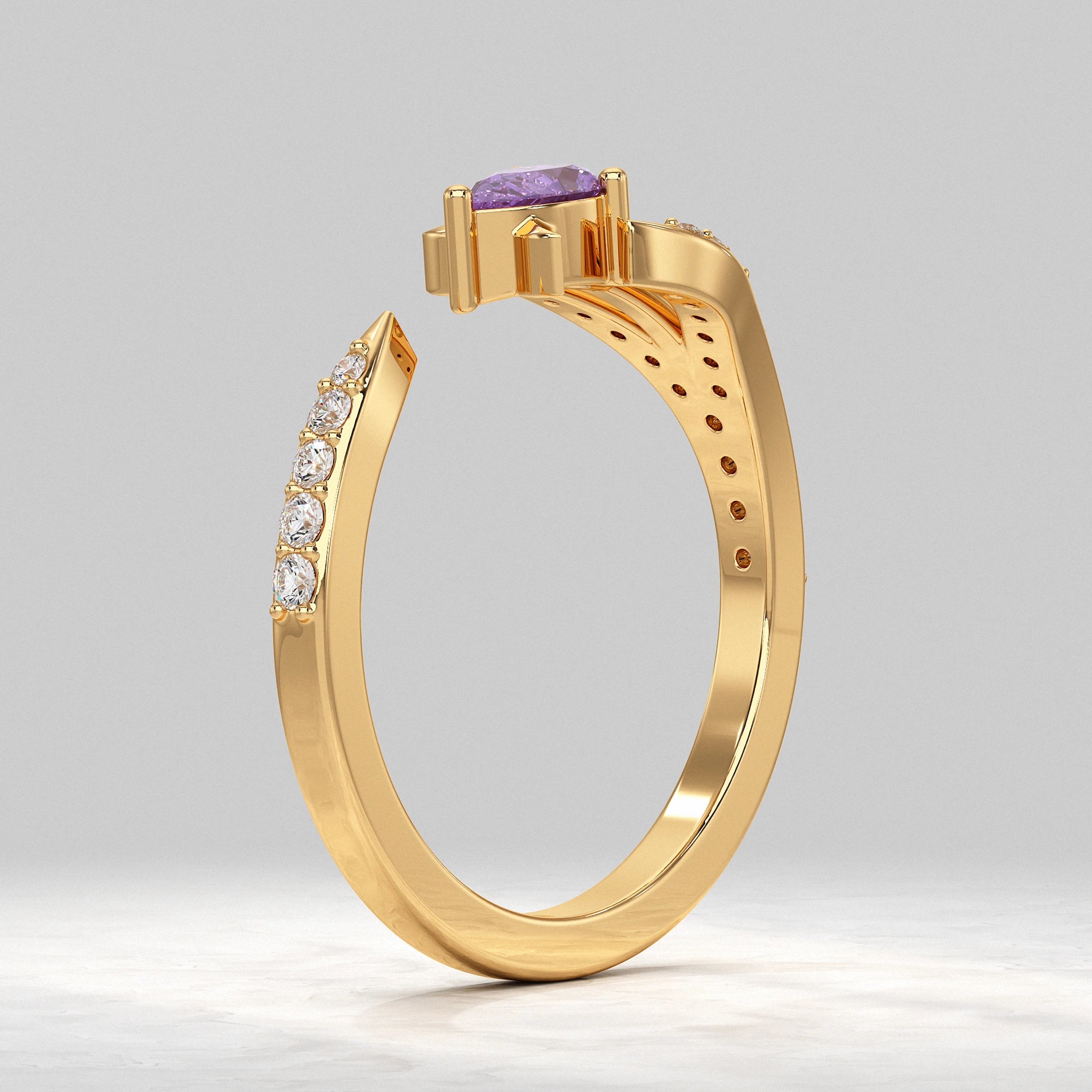 Open Cuff with Pave Accents Diamond Ring Rings