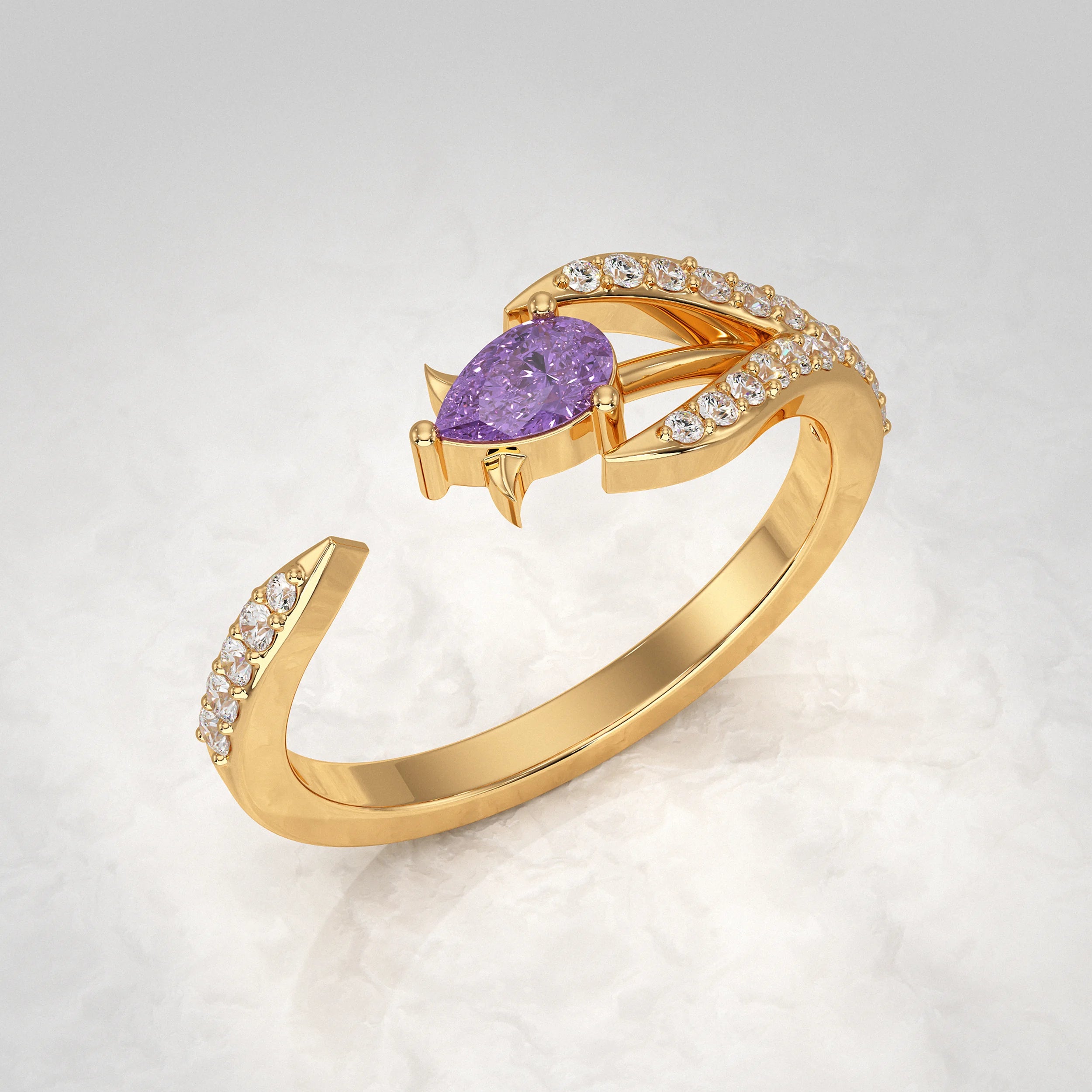 Open Cuff with Pave Accents Diamond Ring Rings