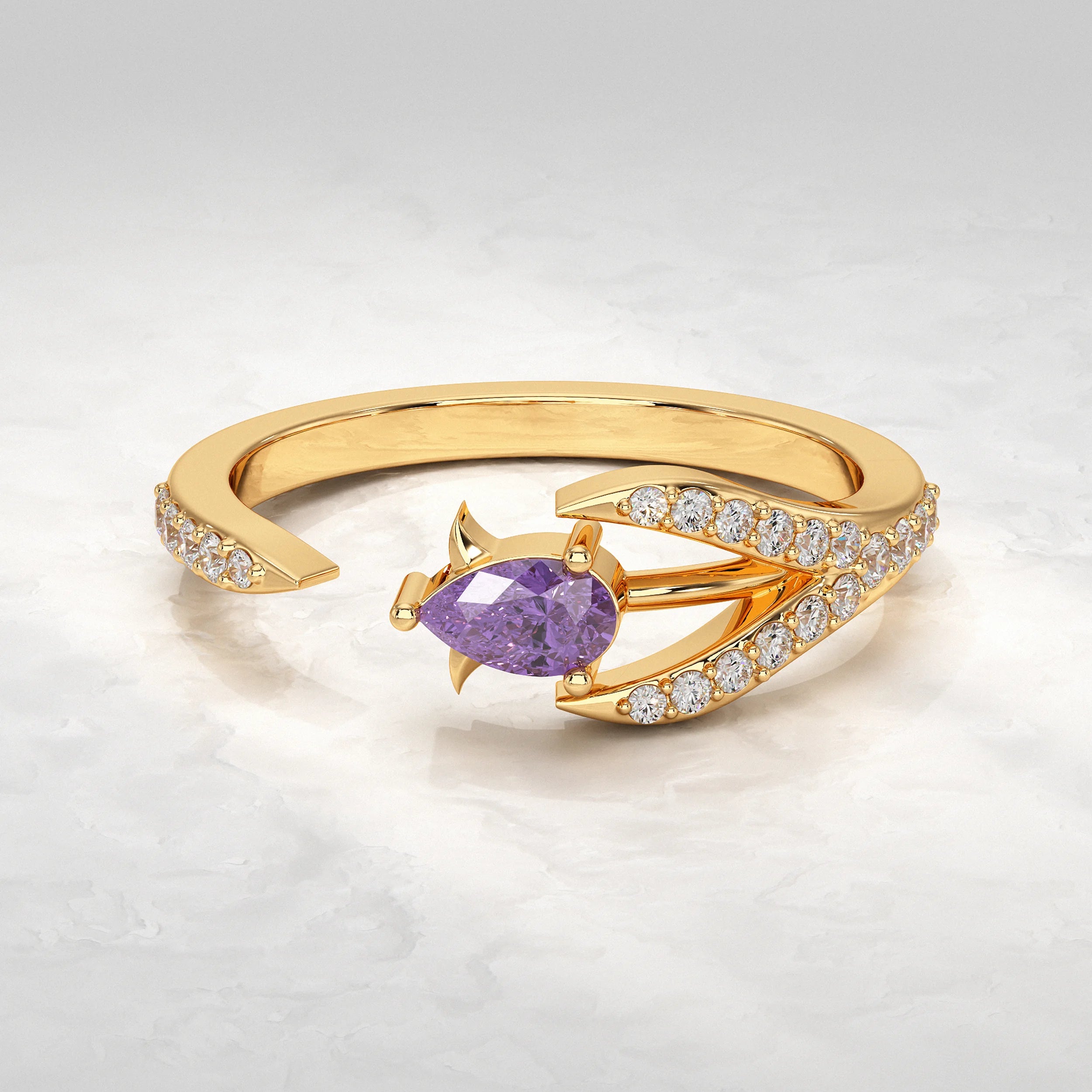 Open Cuff with Pave Accents Diamond Ring Rings