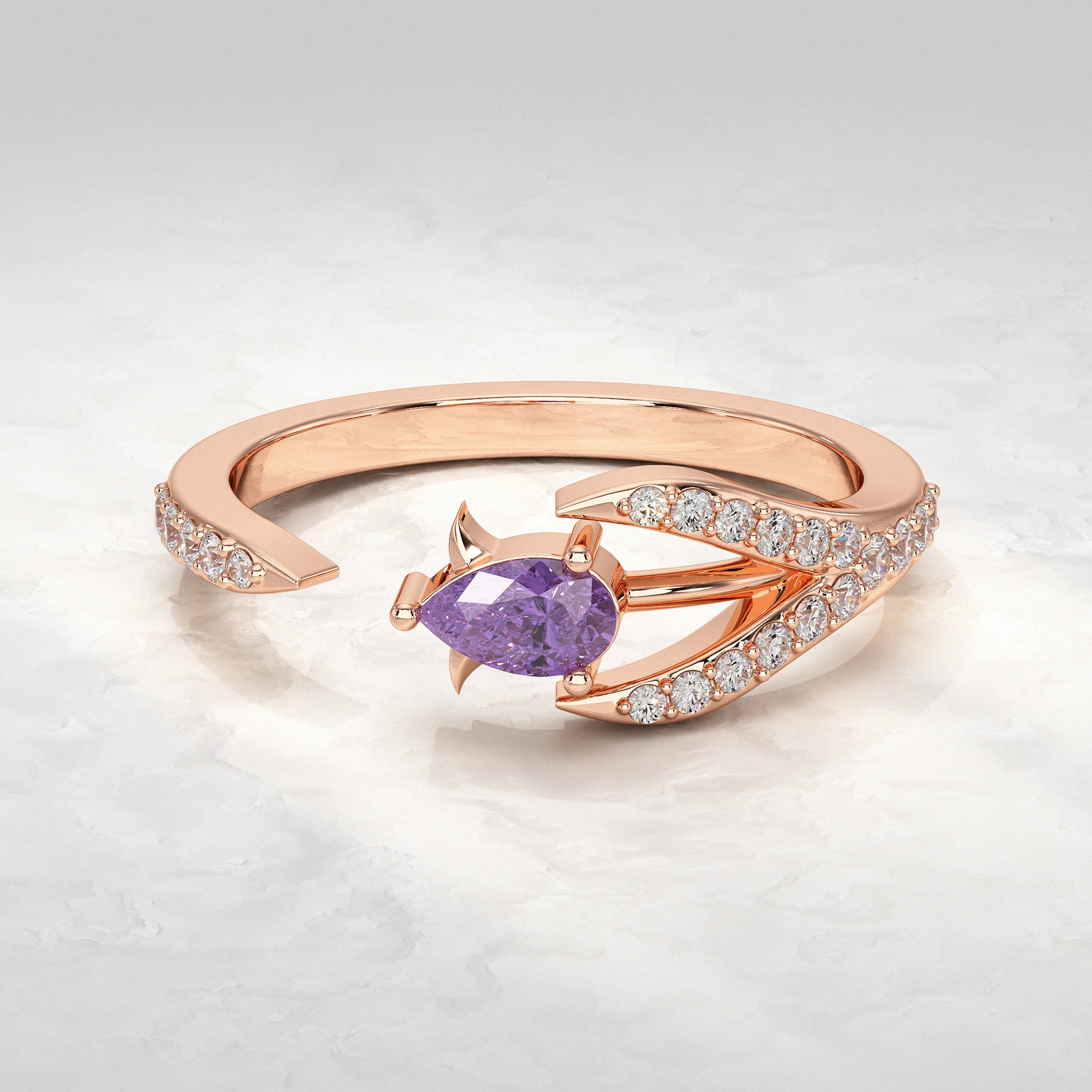 Open Cuff with Pave Accents Diamond Ring Rings