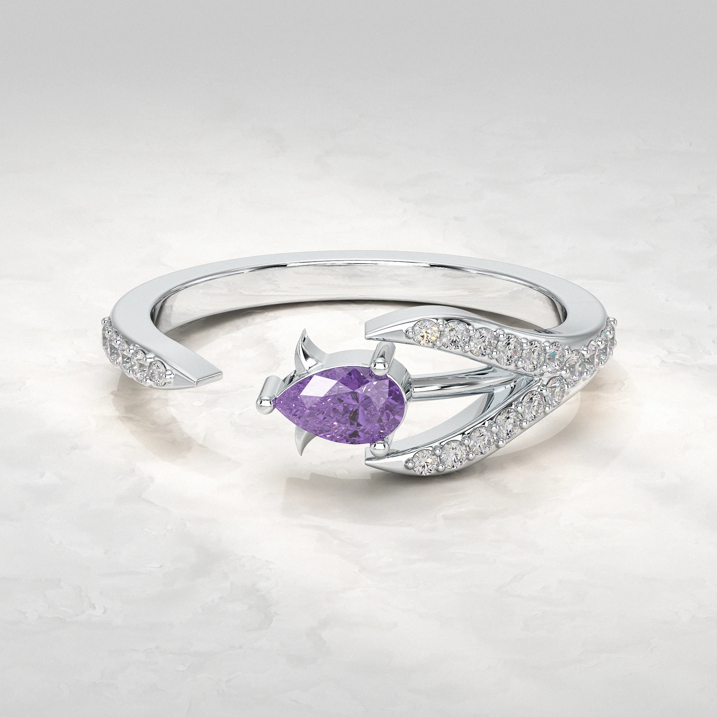 Open Cuff with Pave Accents Diamond Ring Rings