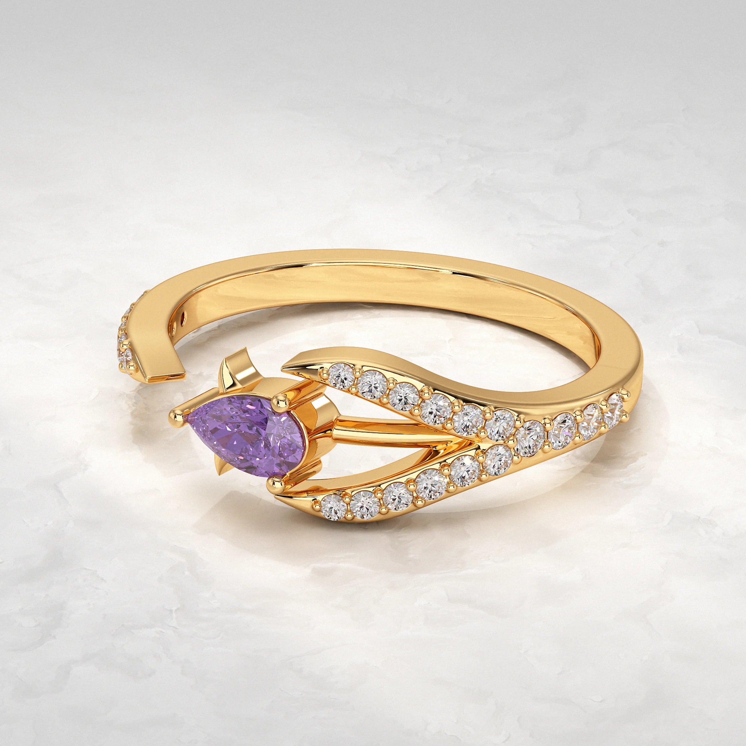 Open Cuff with Pave Accents Diamond Ring Rings
