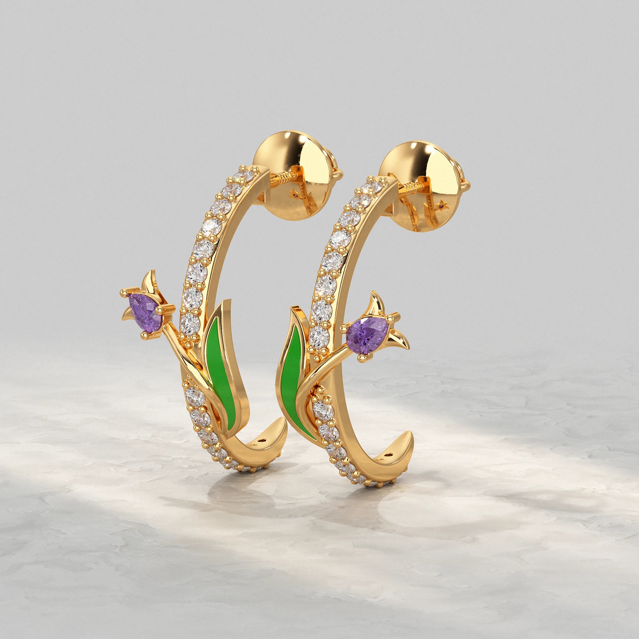 Nature inspired Diamond Hoop Earrings Earrings