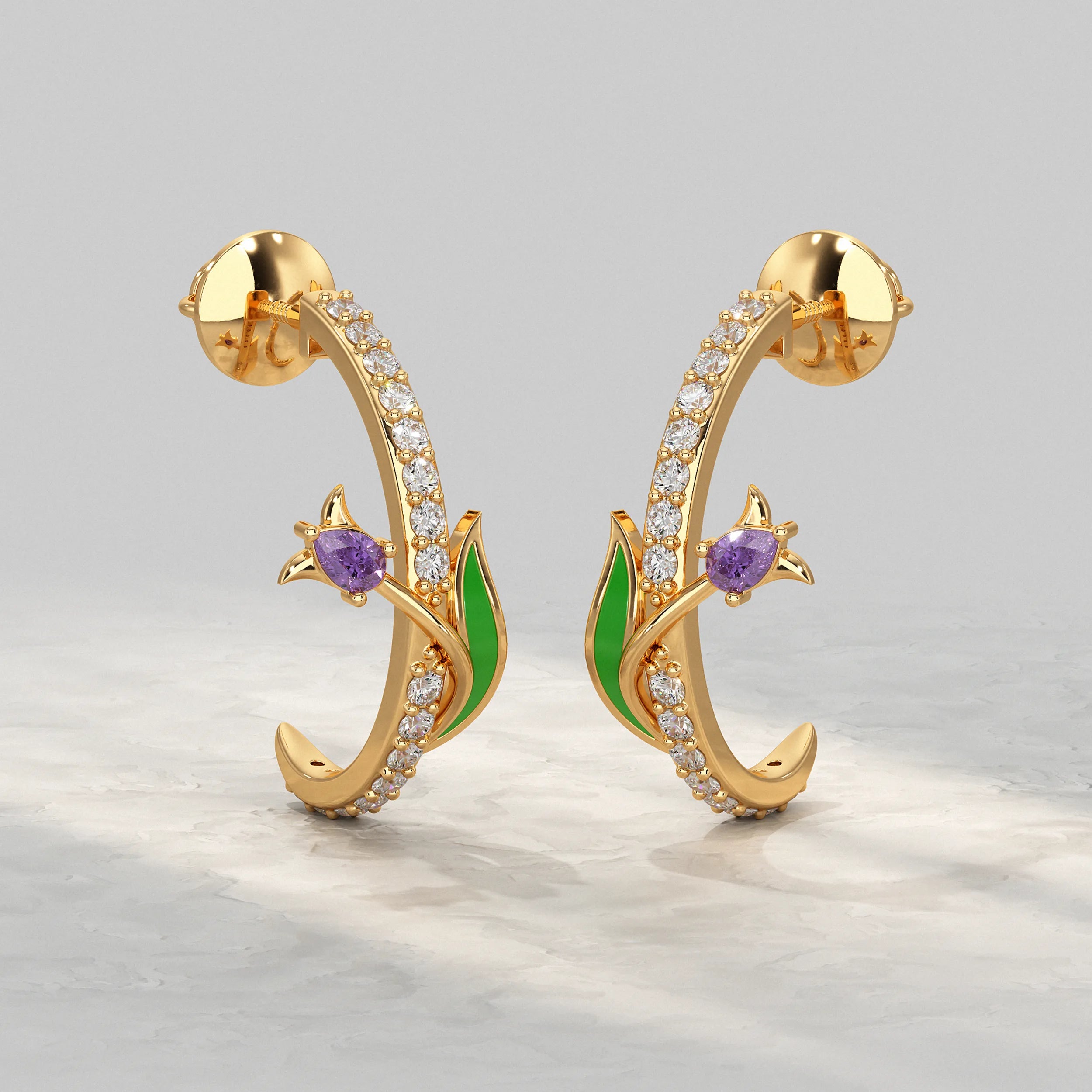 Nature inspired Diamond Hoop Earrings Earrings