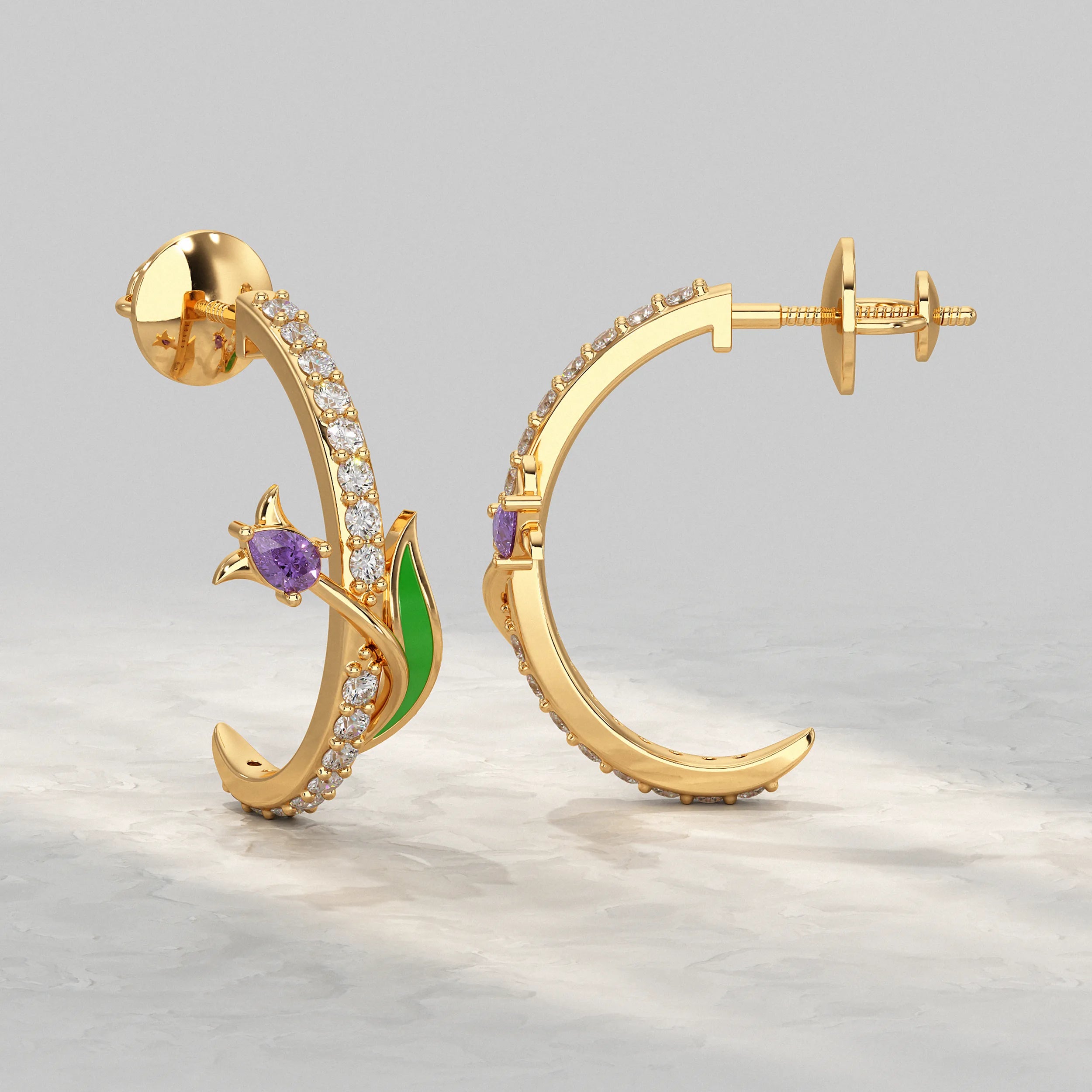 Nature inspired Diamond Hoop Earrings Earrings