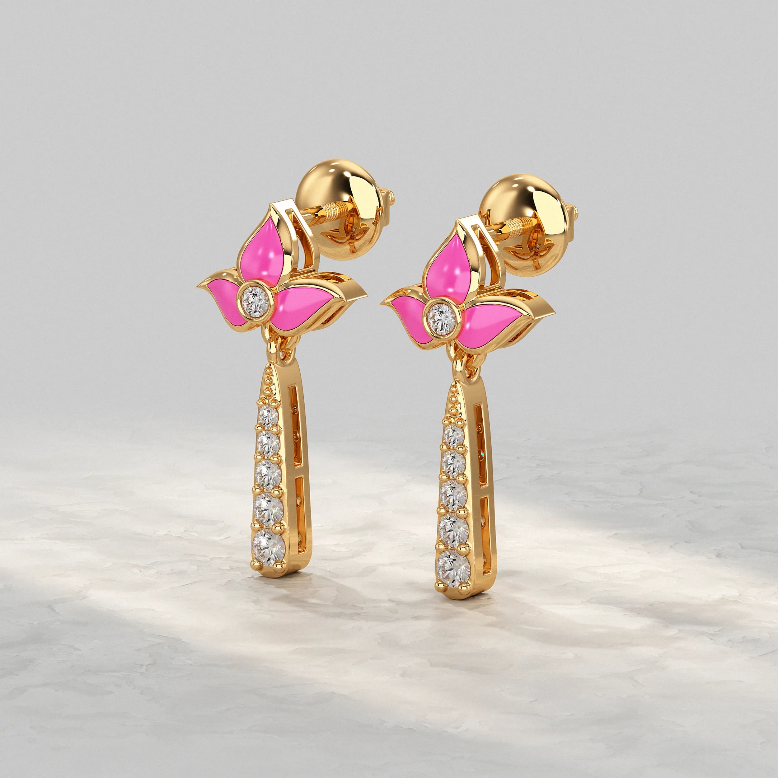 Lotus Drop Diamond Earrings Earrings