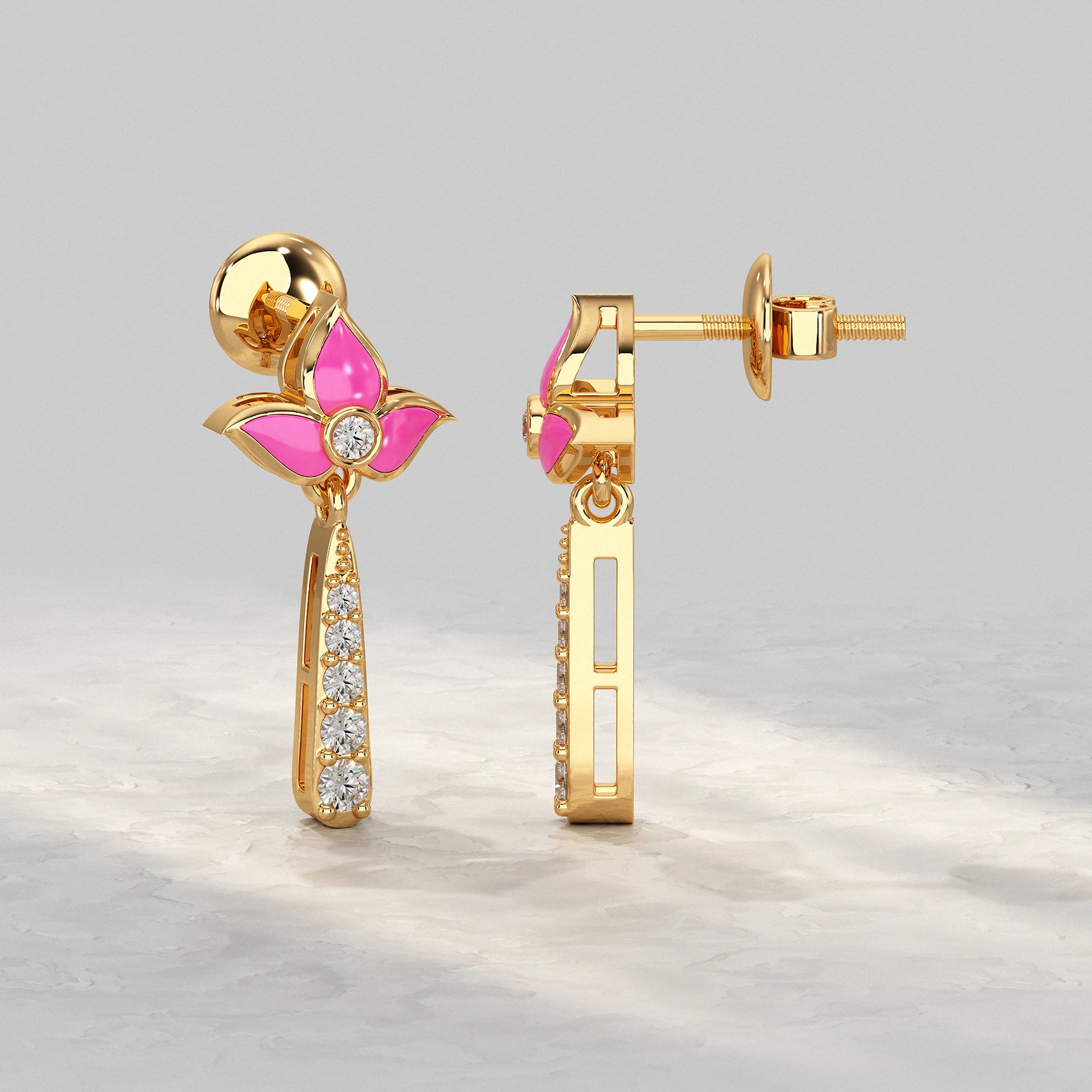 Lotus Drop Diamond Earrings Earrings