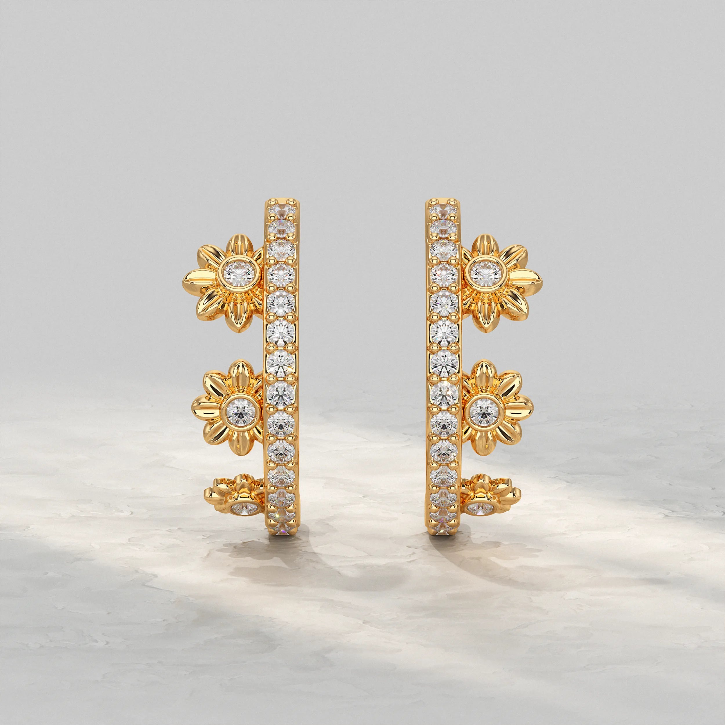 Round Diamond Half Hoop Earrings Earrings