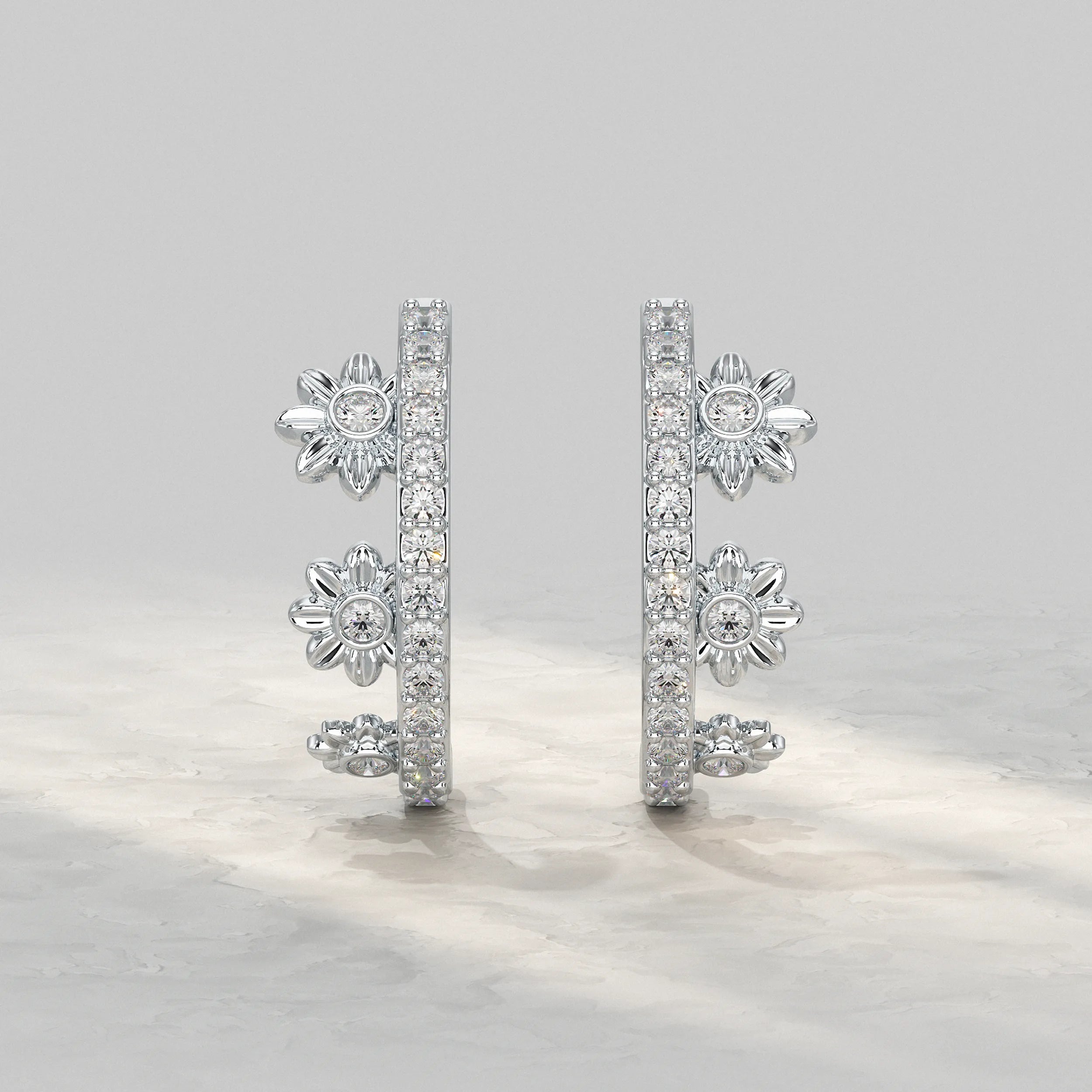 Round Diamond Half Hoop Earrings Earrings