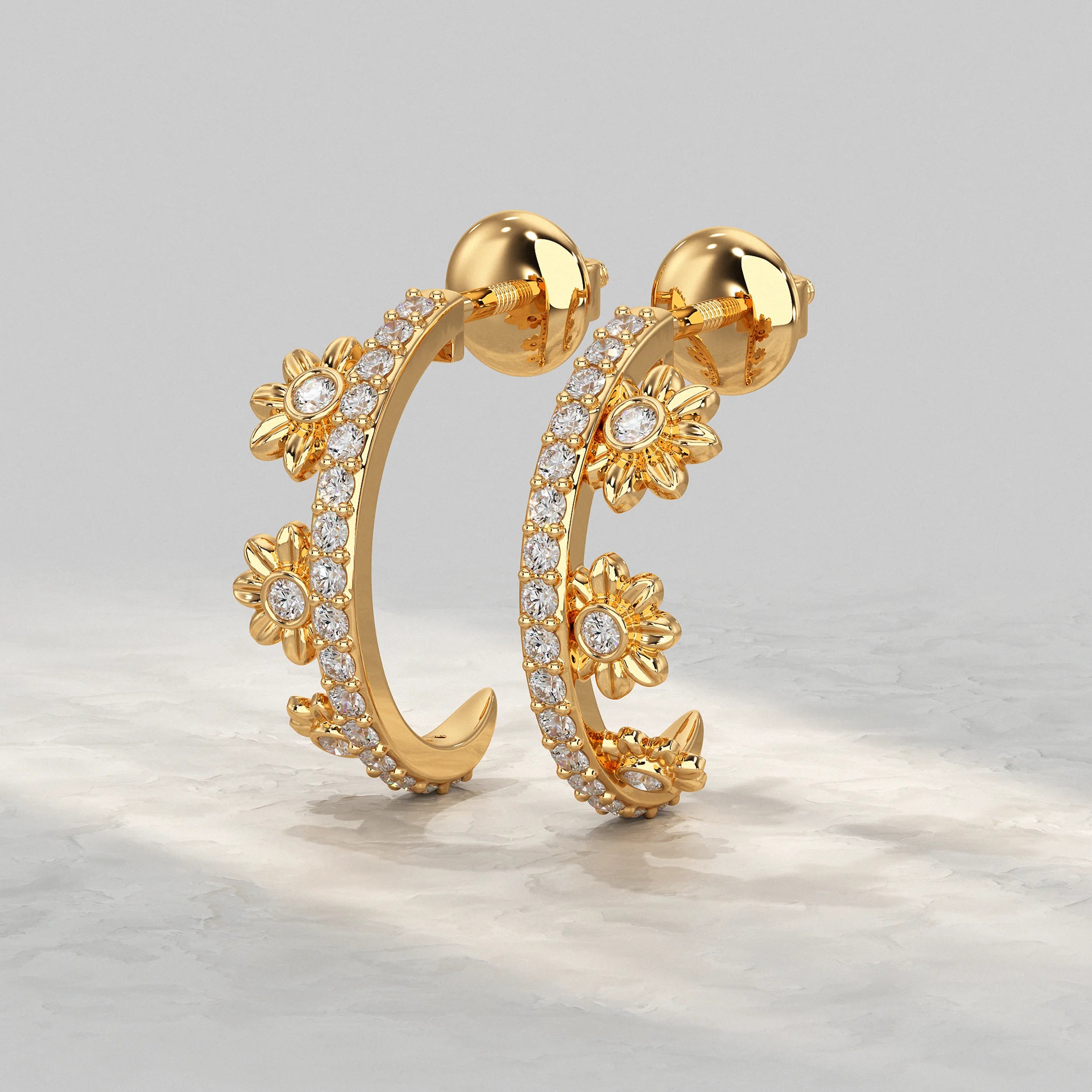 Round Diamond Half Hoop Earrings Earrings