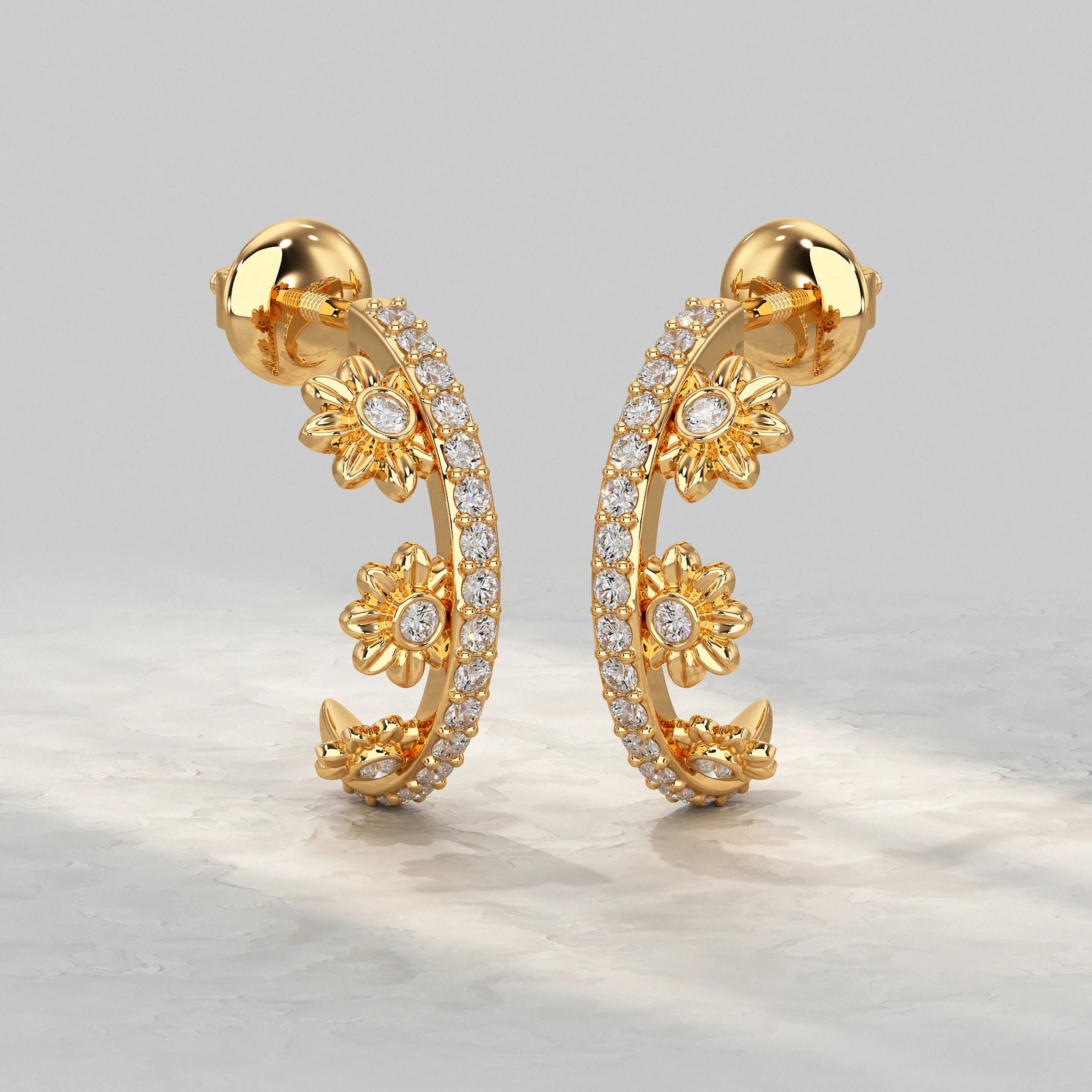 Round Diamond Half Hoop Earrings Earrings