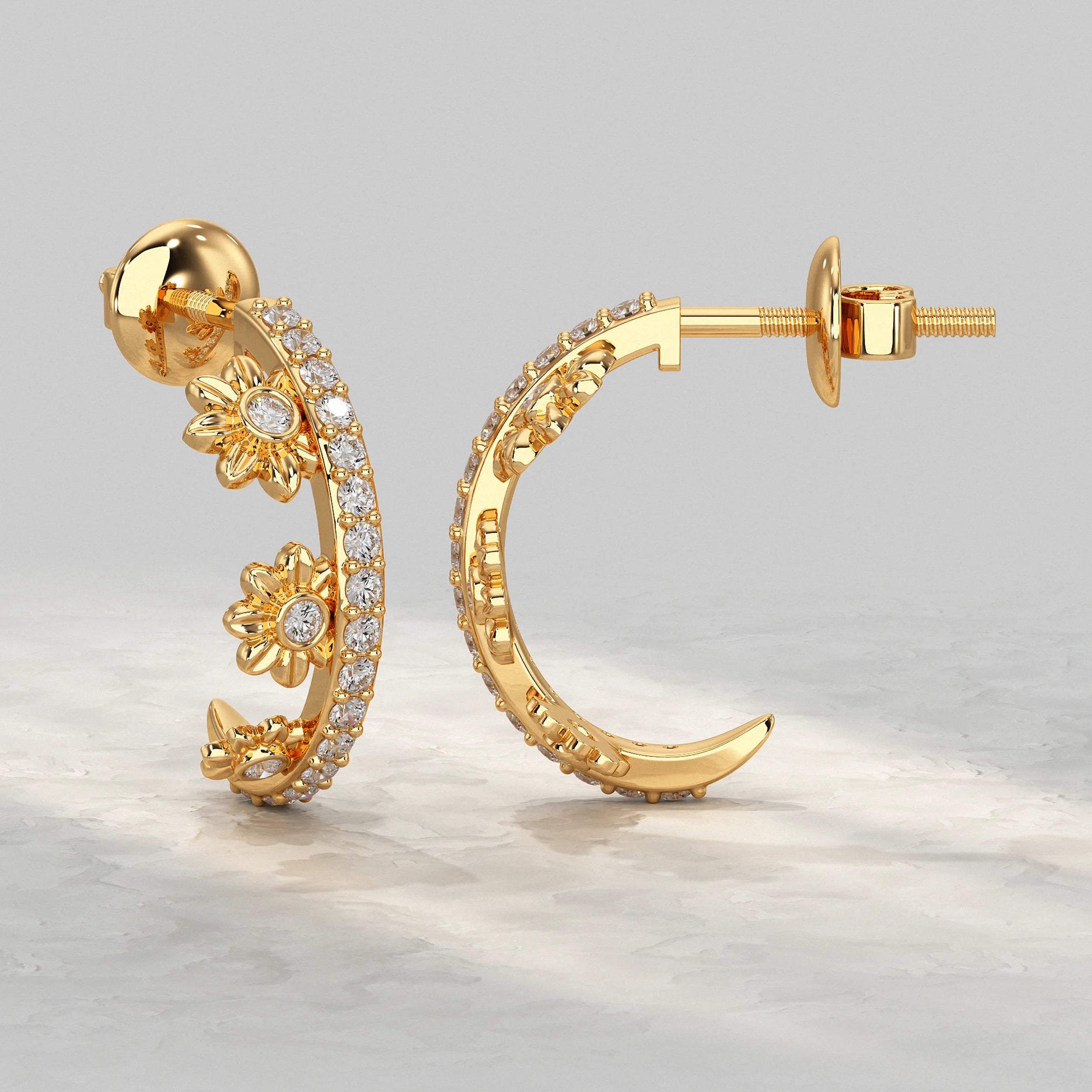 Round Diamond Half Hoop Earrings Earrings