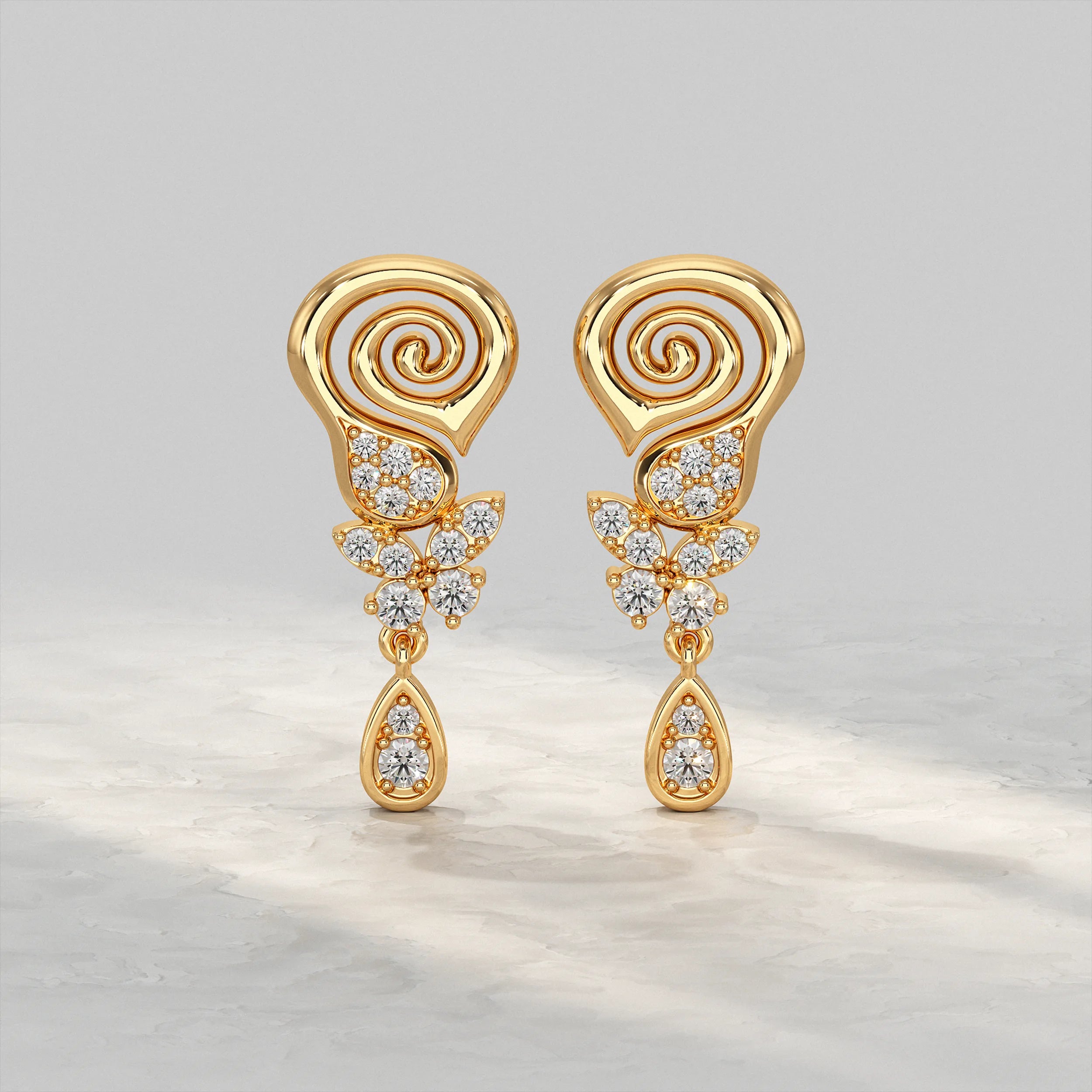 Floral Swirl Diamond Drop Earrings Earrings