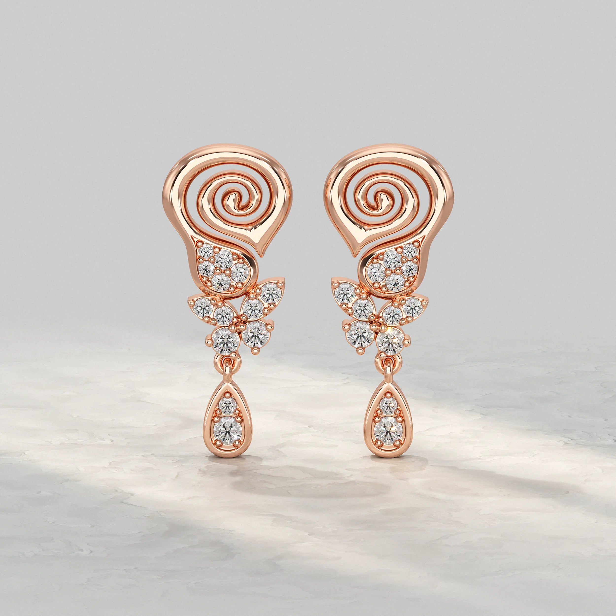Floral Swirl Diamond Drop Earrings Earrings