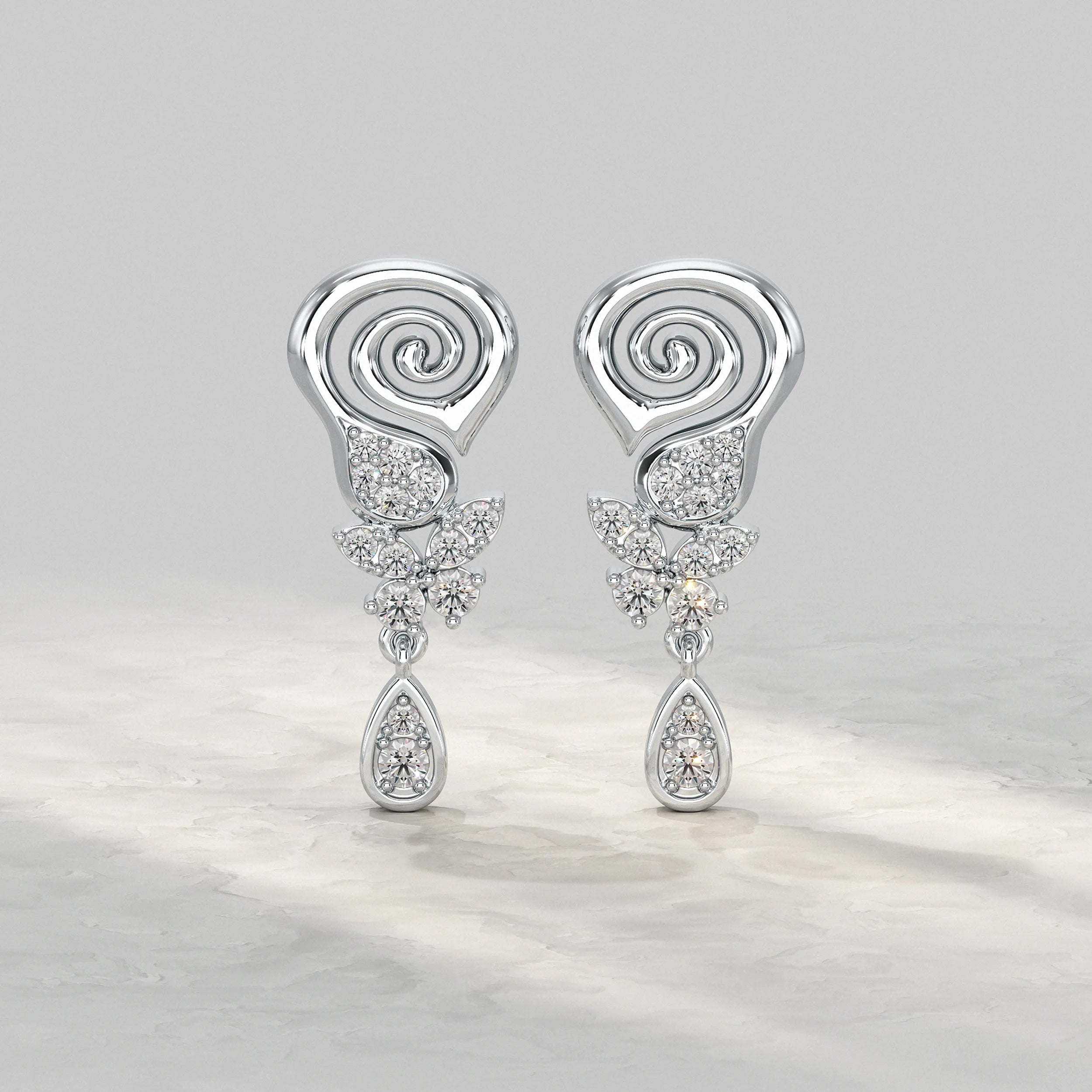Floral Swirl Diamond Drop Earrings Earrings