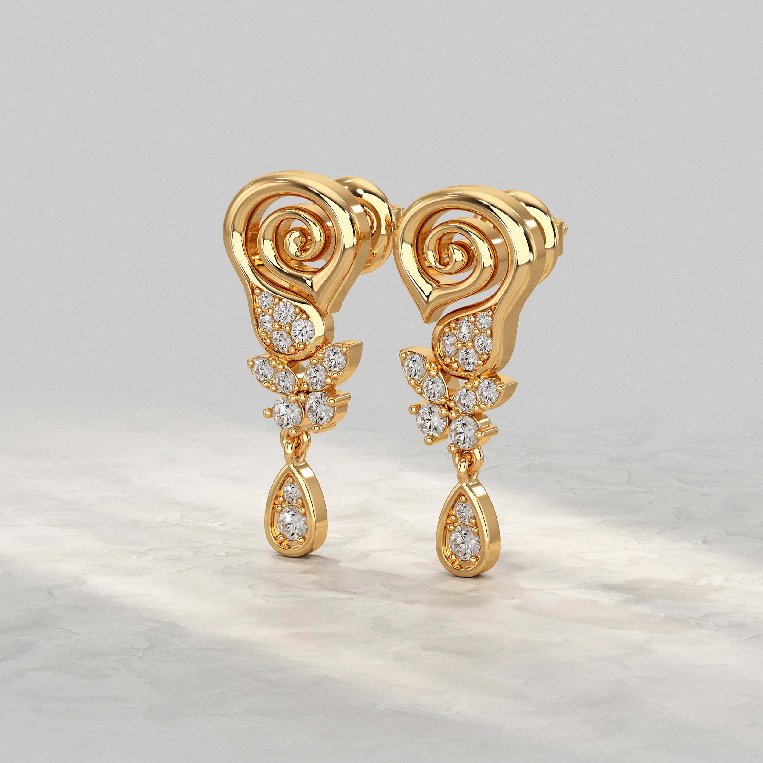 Floral Swirl Diamond Drop Earrings Earrings