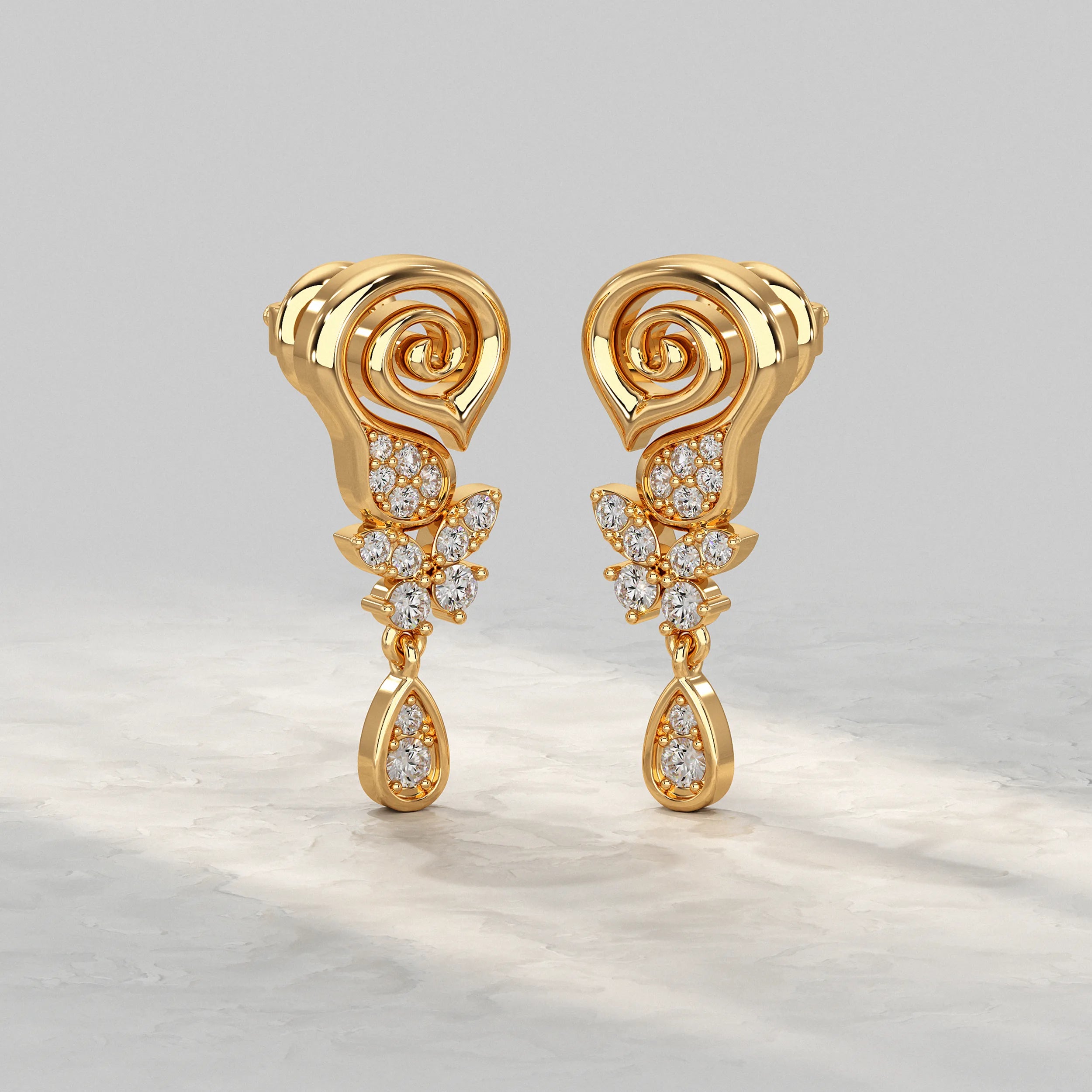 Floral Swirl Diamond Drop Earrings Earrings