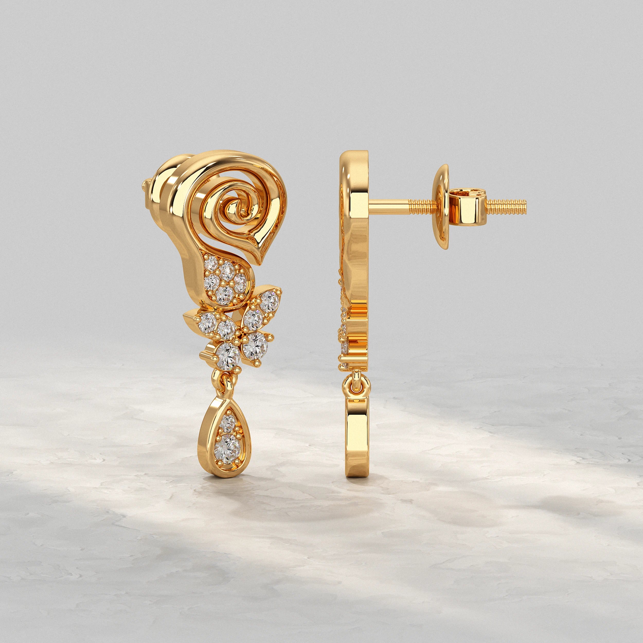 Floral Swirl Diamond Drop Earrings Earrings