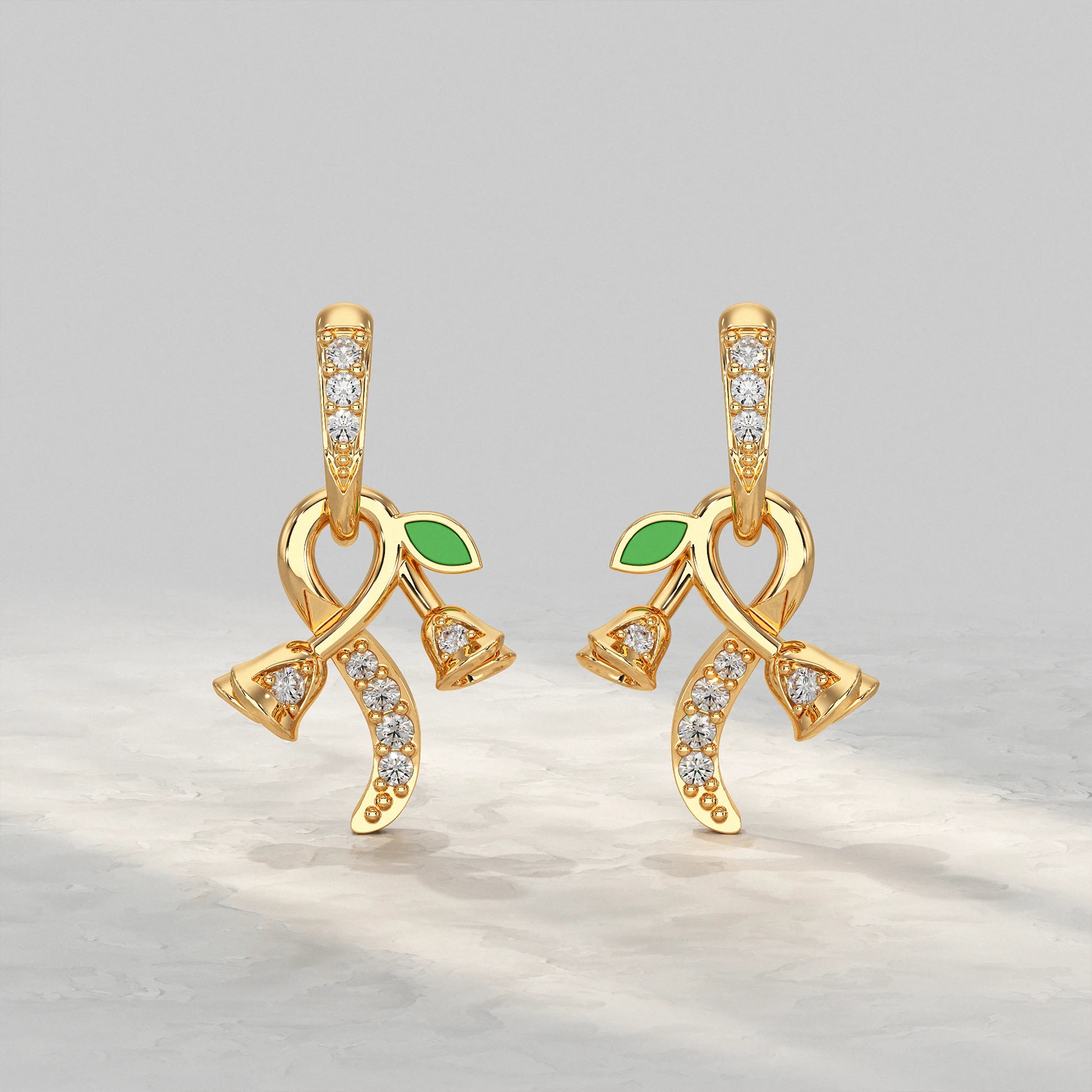 Bell Bloom Diamond Earrings With Leaf Accent Earrings