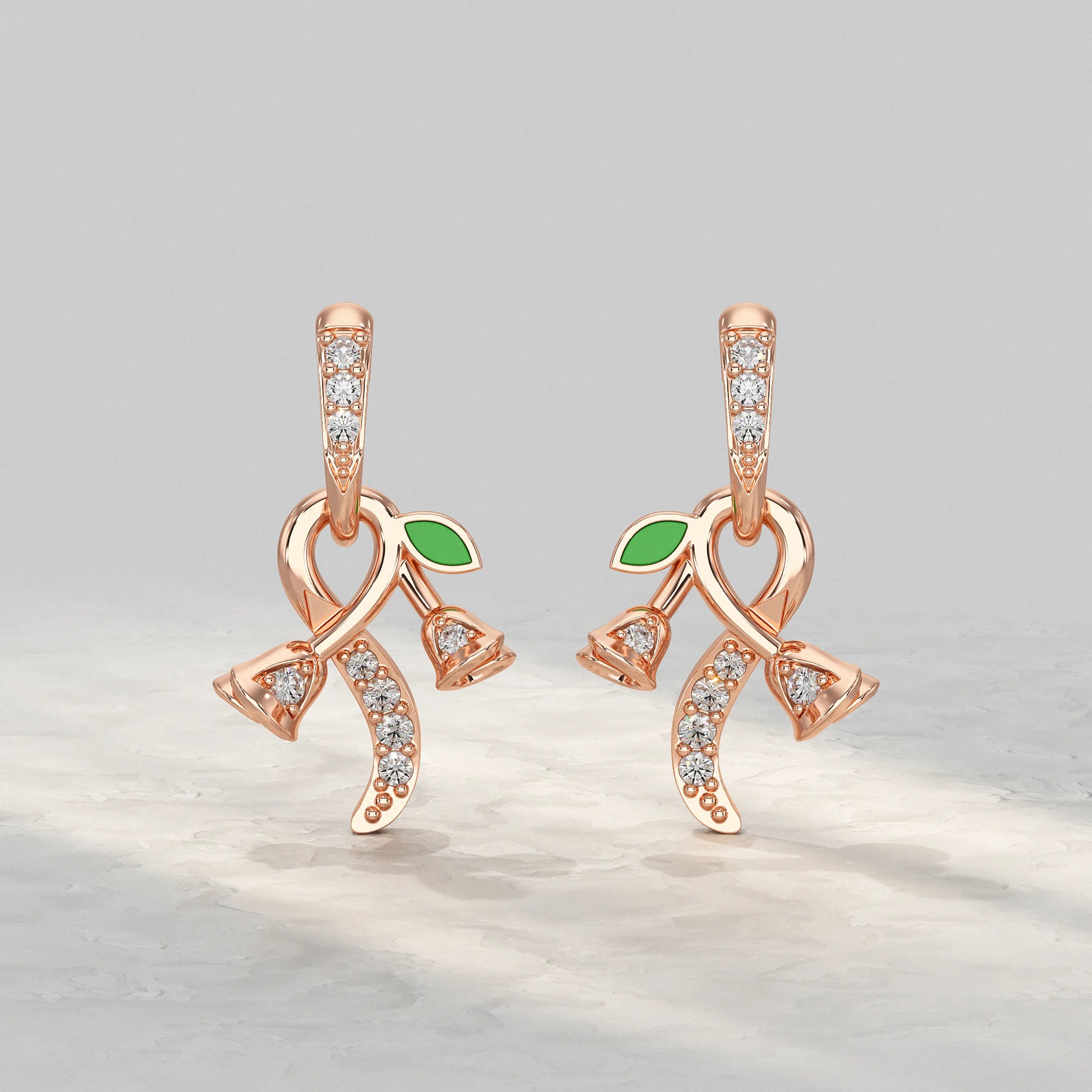 Bell Bloom Diamond Earrings With Leaf Accent Earrings
