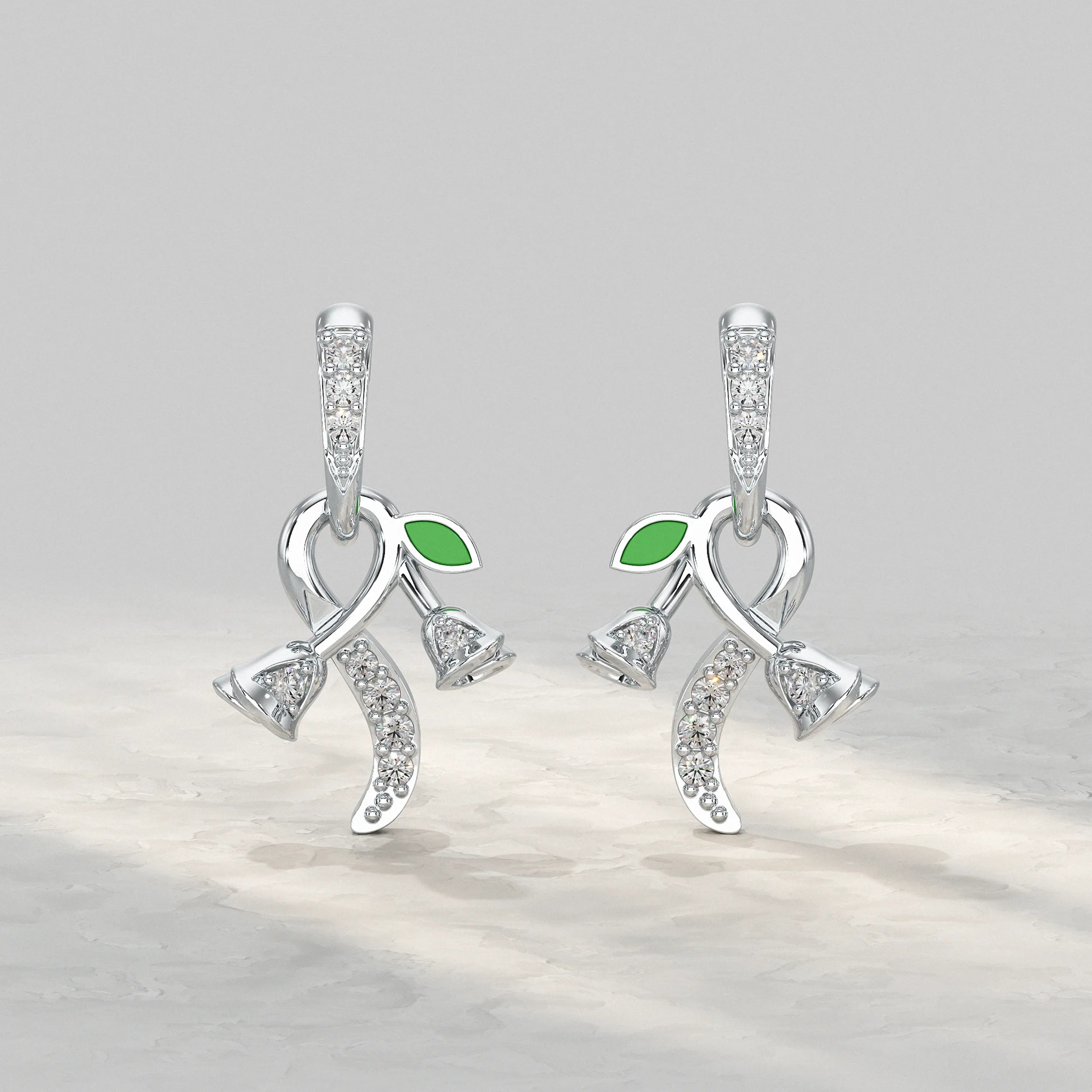 Bell Bloom Diamond Earrings With Leaf Accent Earrings