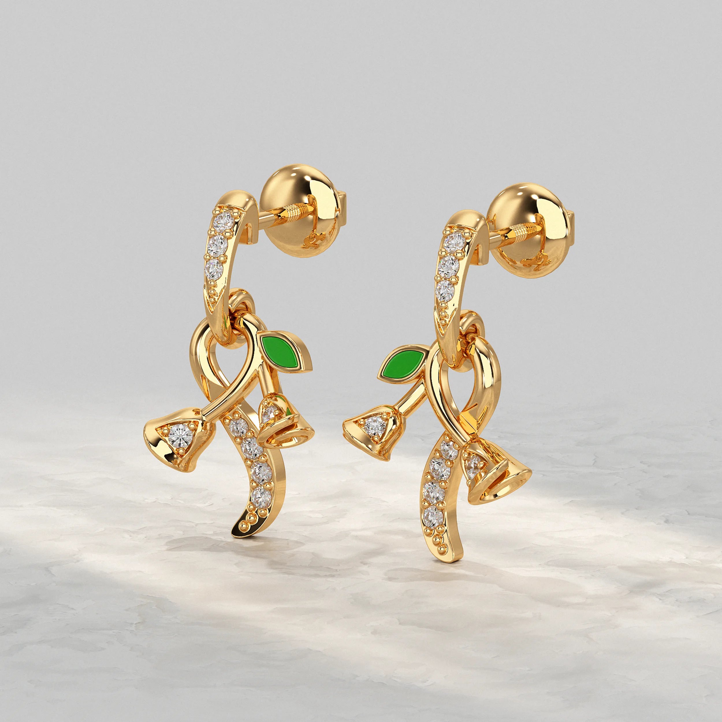 Bell Bloom Diamond Earrings With Leaf Accent Earrings