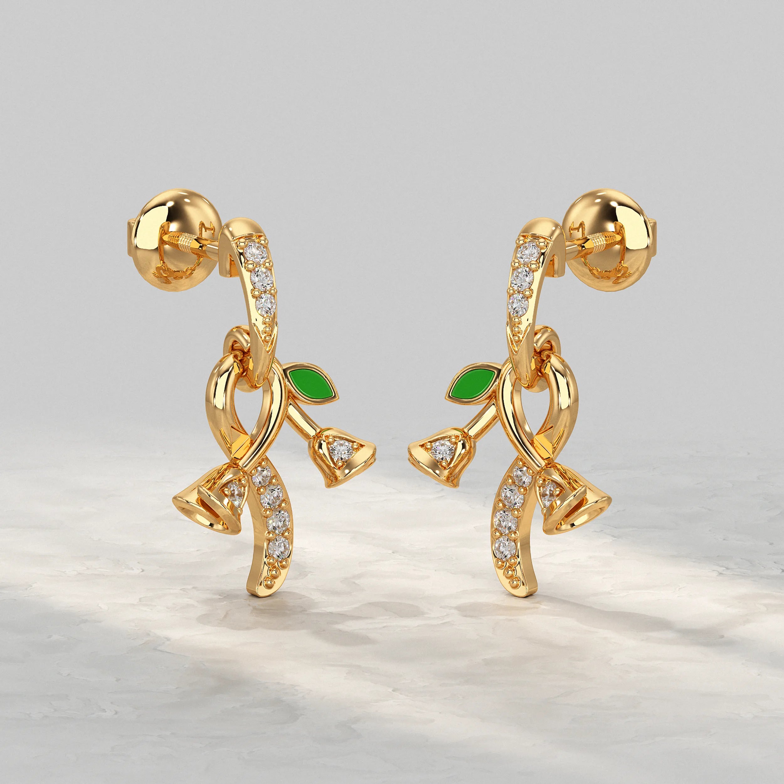 Bell Bloom Diamond Earrings With Leaf Accent Earrings
