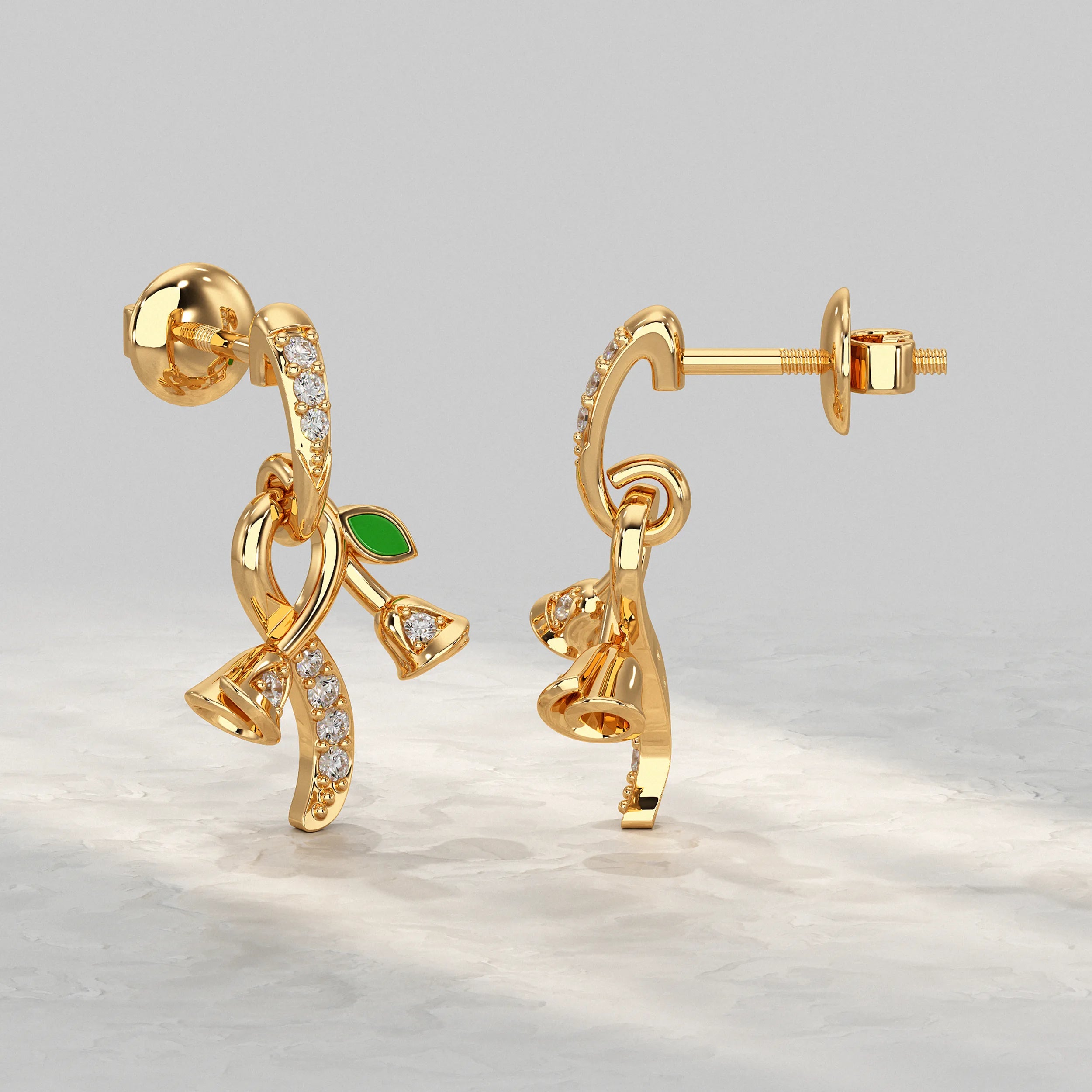 Bell Bloom Diamond Earrings With Leaf Accent Earrings