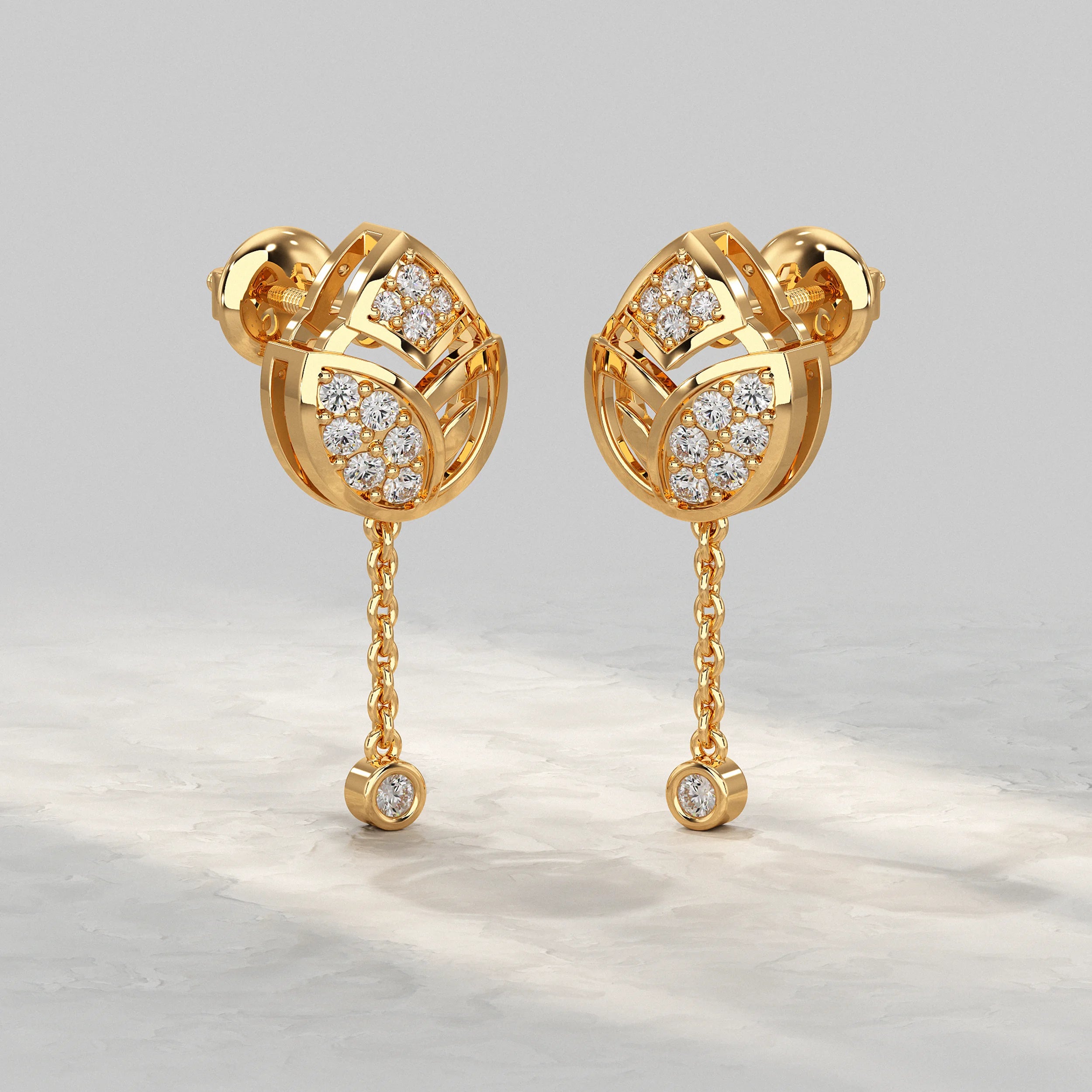 Round Cut Diamond Chain Drop Earring Earrings