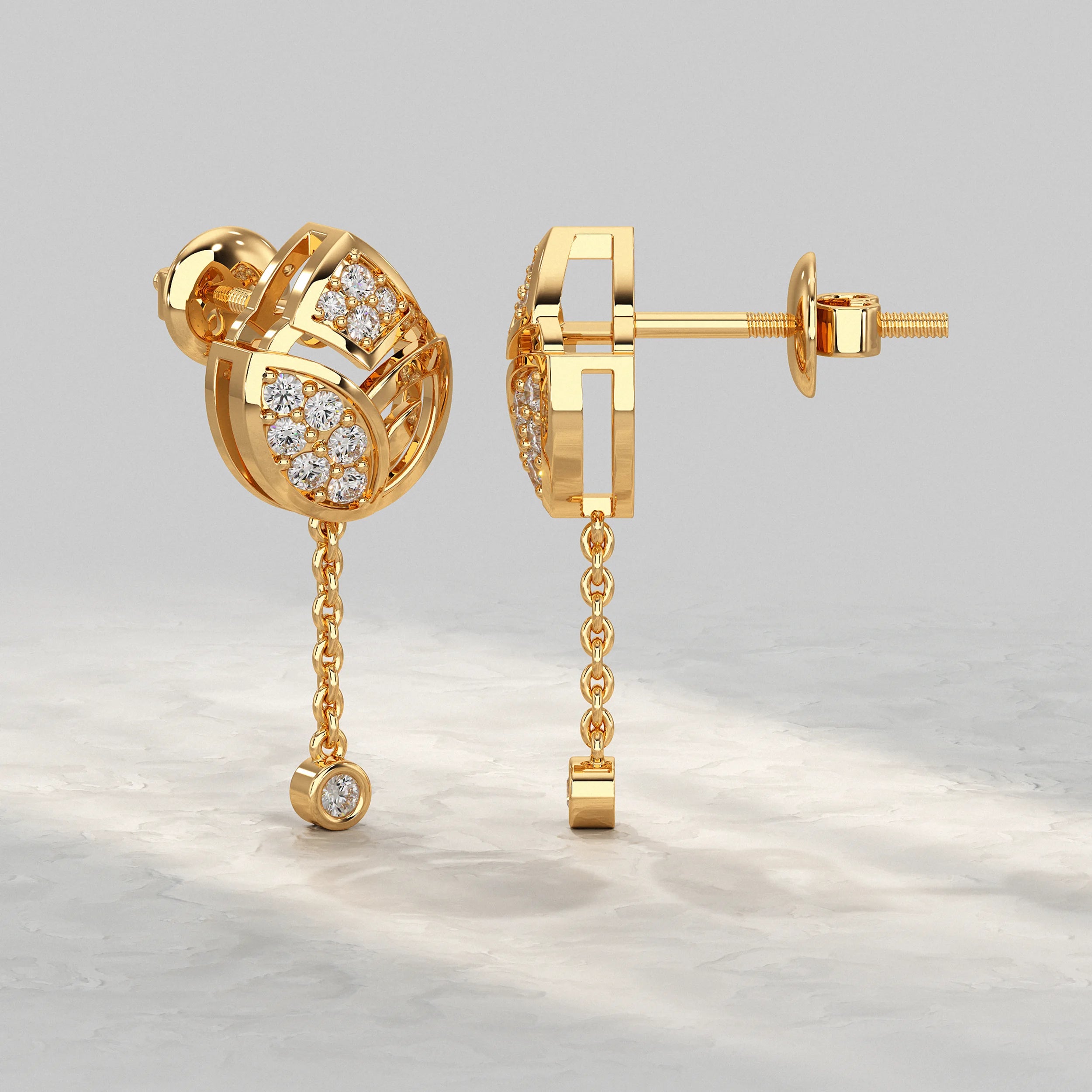 Round Cut Diamond Chain Drop Earring Earrings
