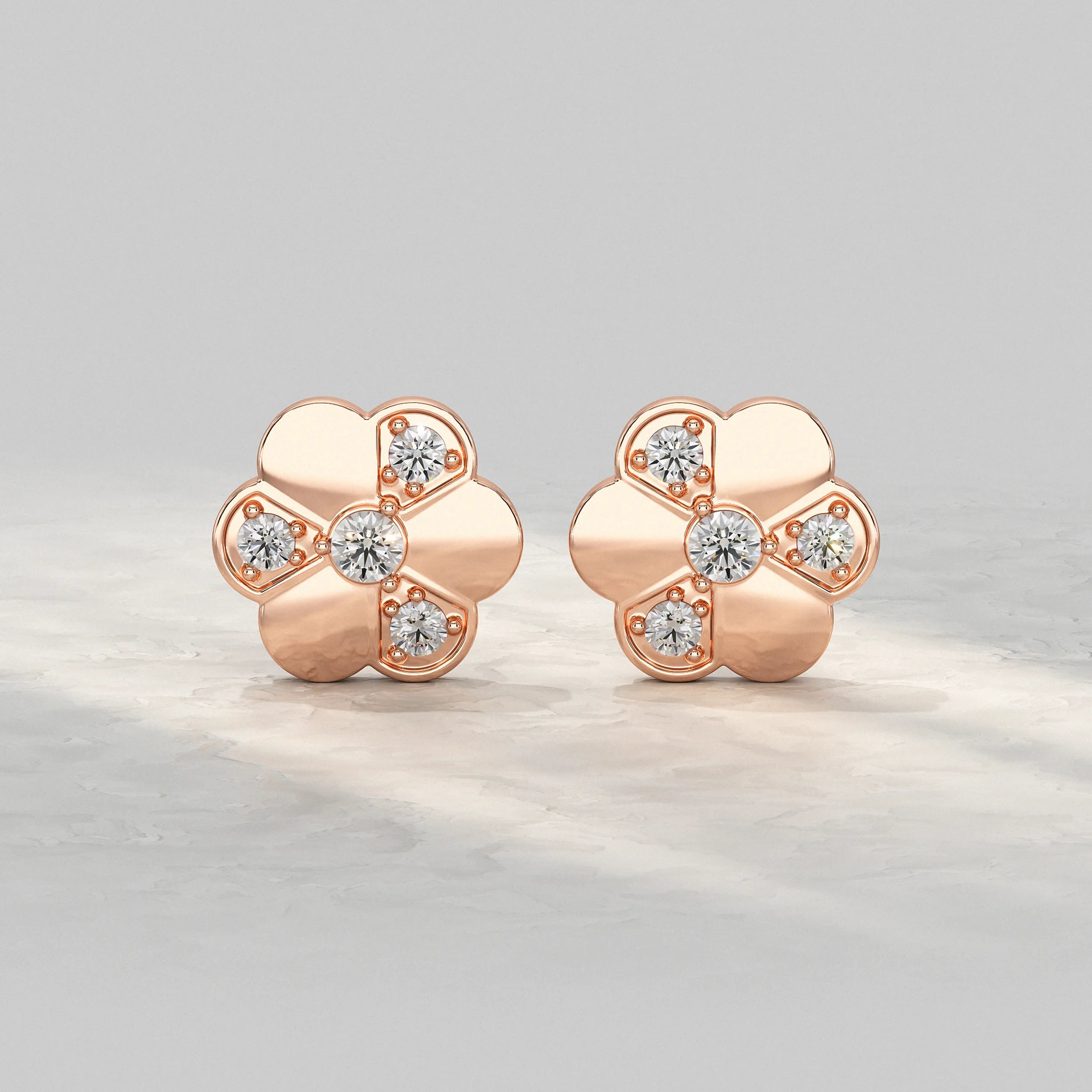 Floral Blossom Shine Round Diamond Stud Earring Earrings