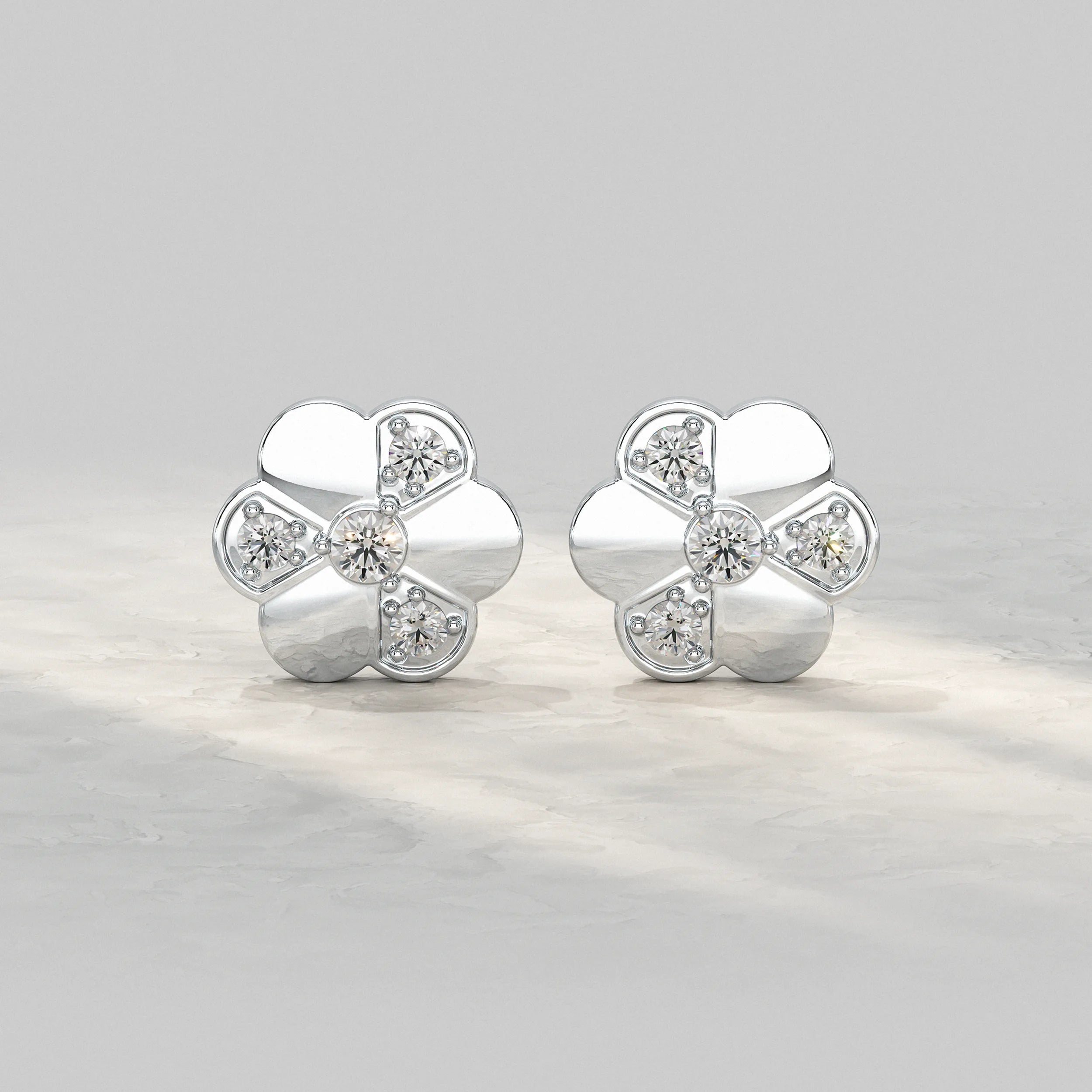 Floral Blossom Shine Round Diamond Stud Earring Earrings
