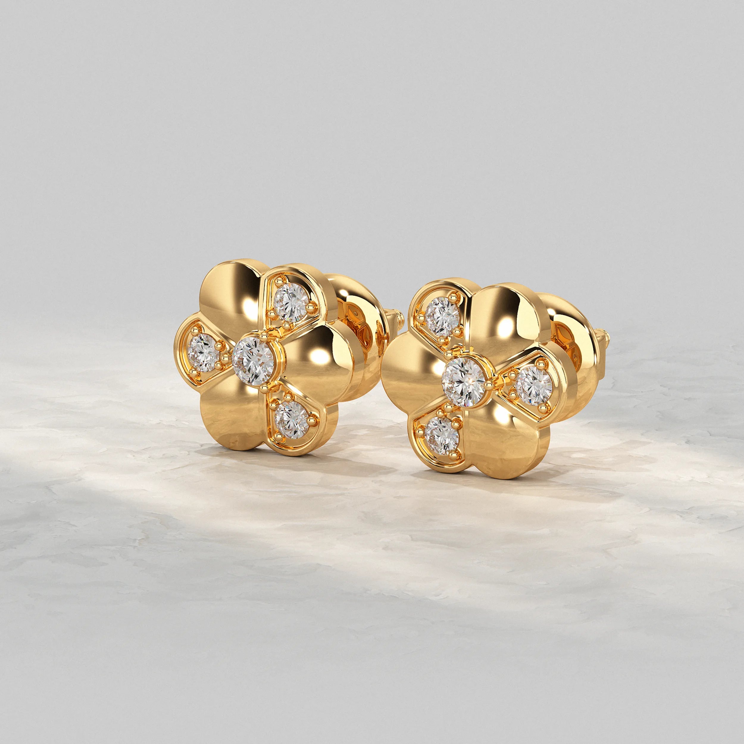 Floral Blossom Shine Round Diamond Stud Earring Earrings