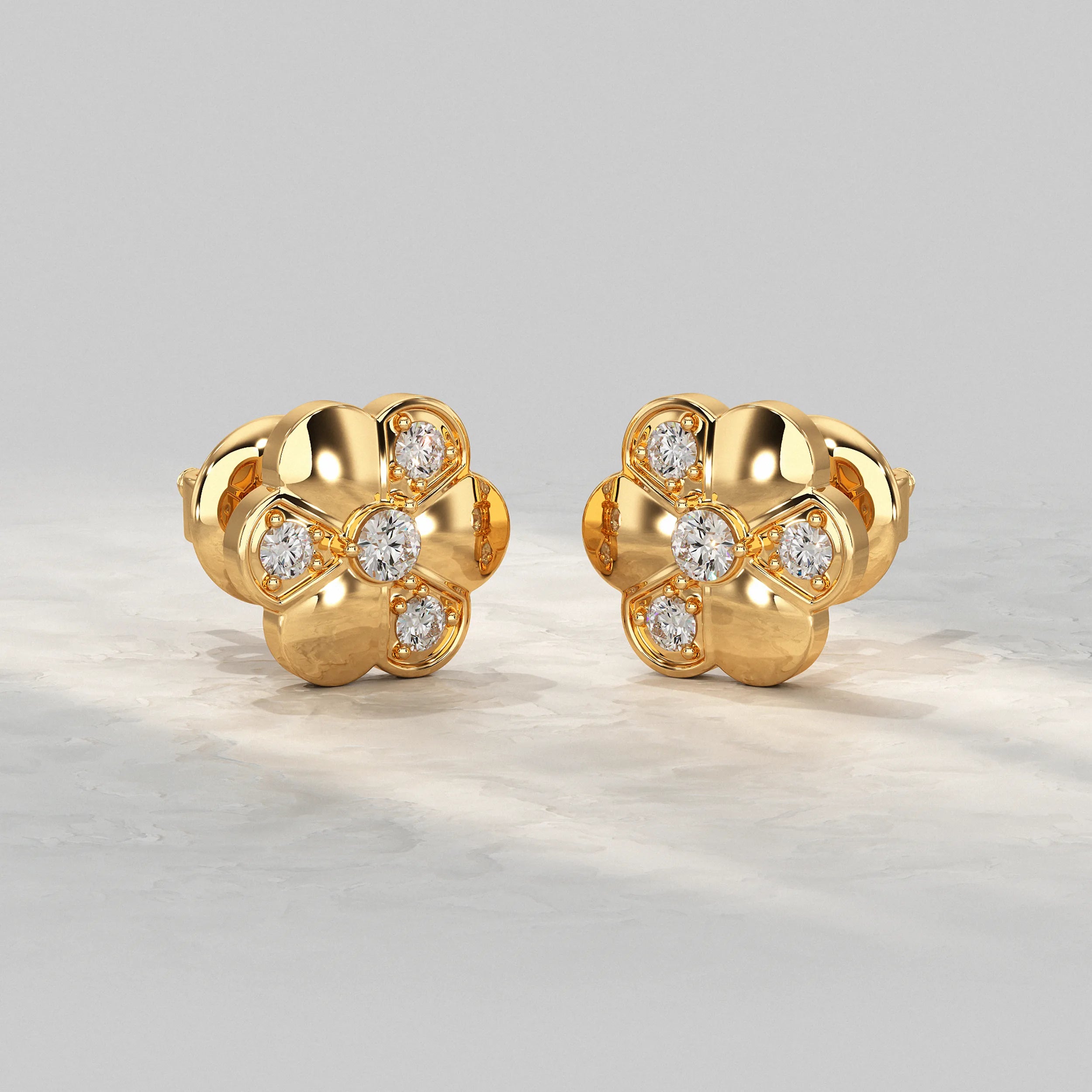 Floral Blossom Shine Round Diamond Stud Earring Earrings