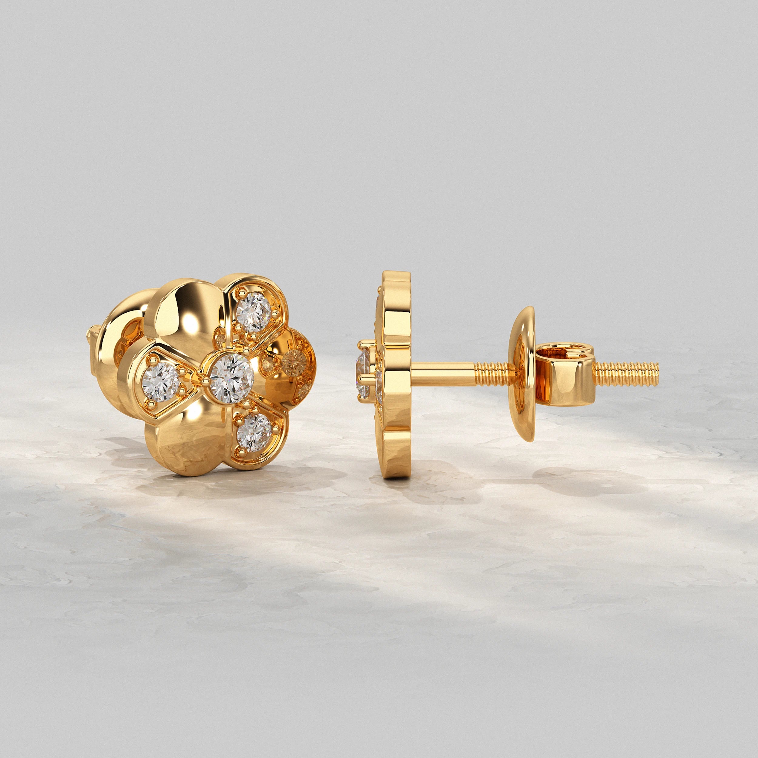 Floral Blossom Shine Round Diamond Stud Earring Earrings