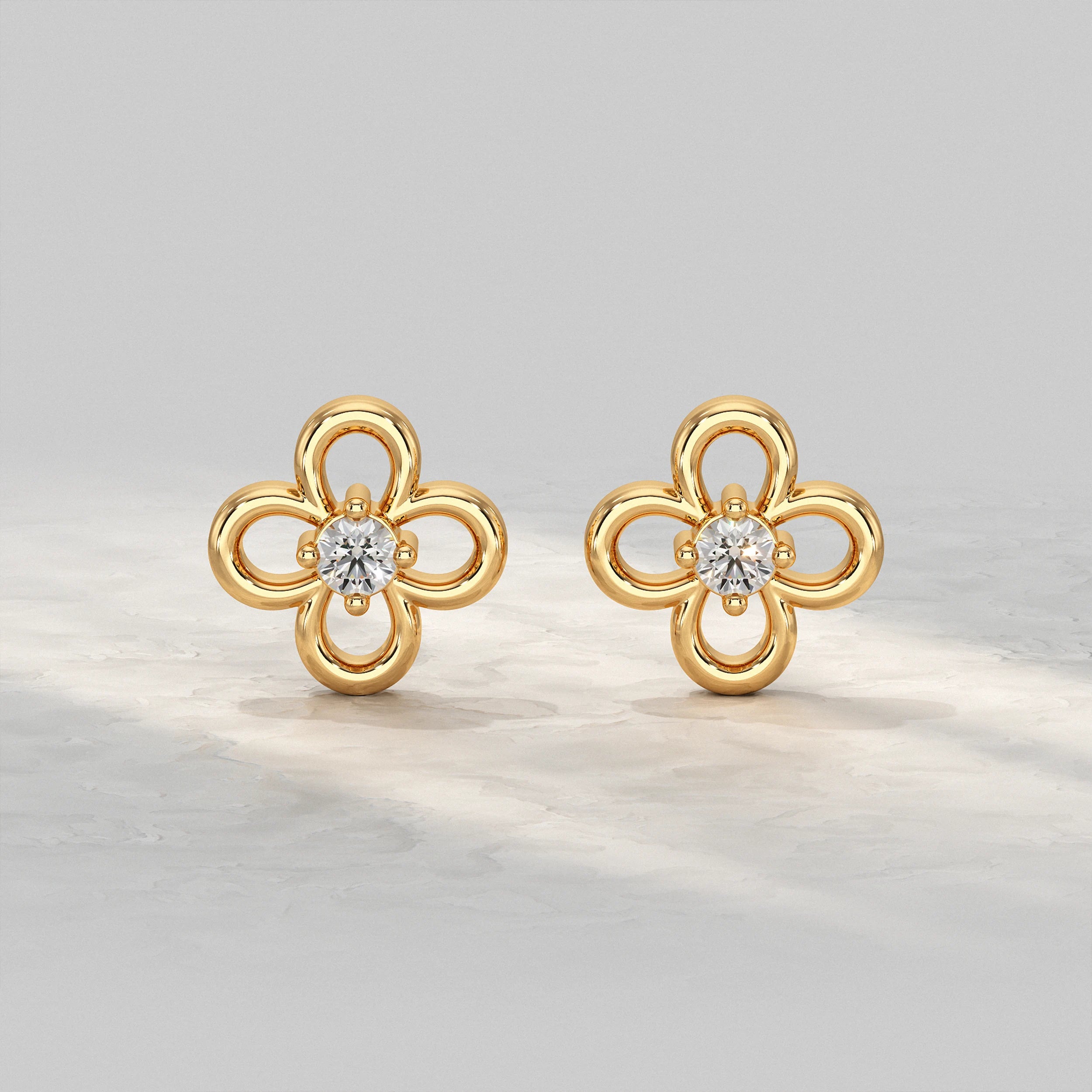 Open Petal Floral Stud Diamond Earrings Earrings