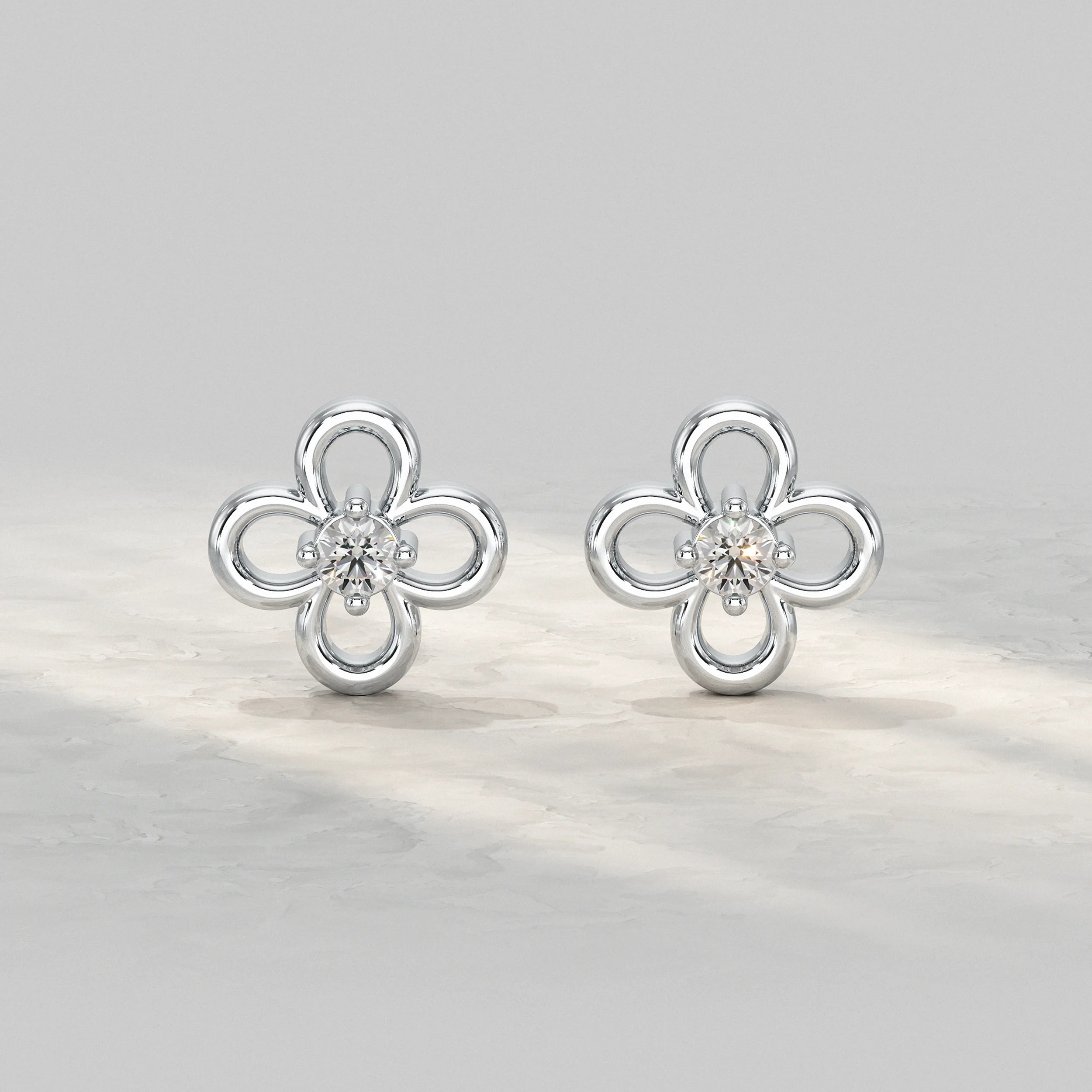 Open Petal Floral Stud Diamond Earrings Earrings