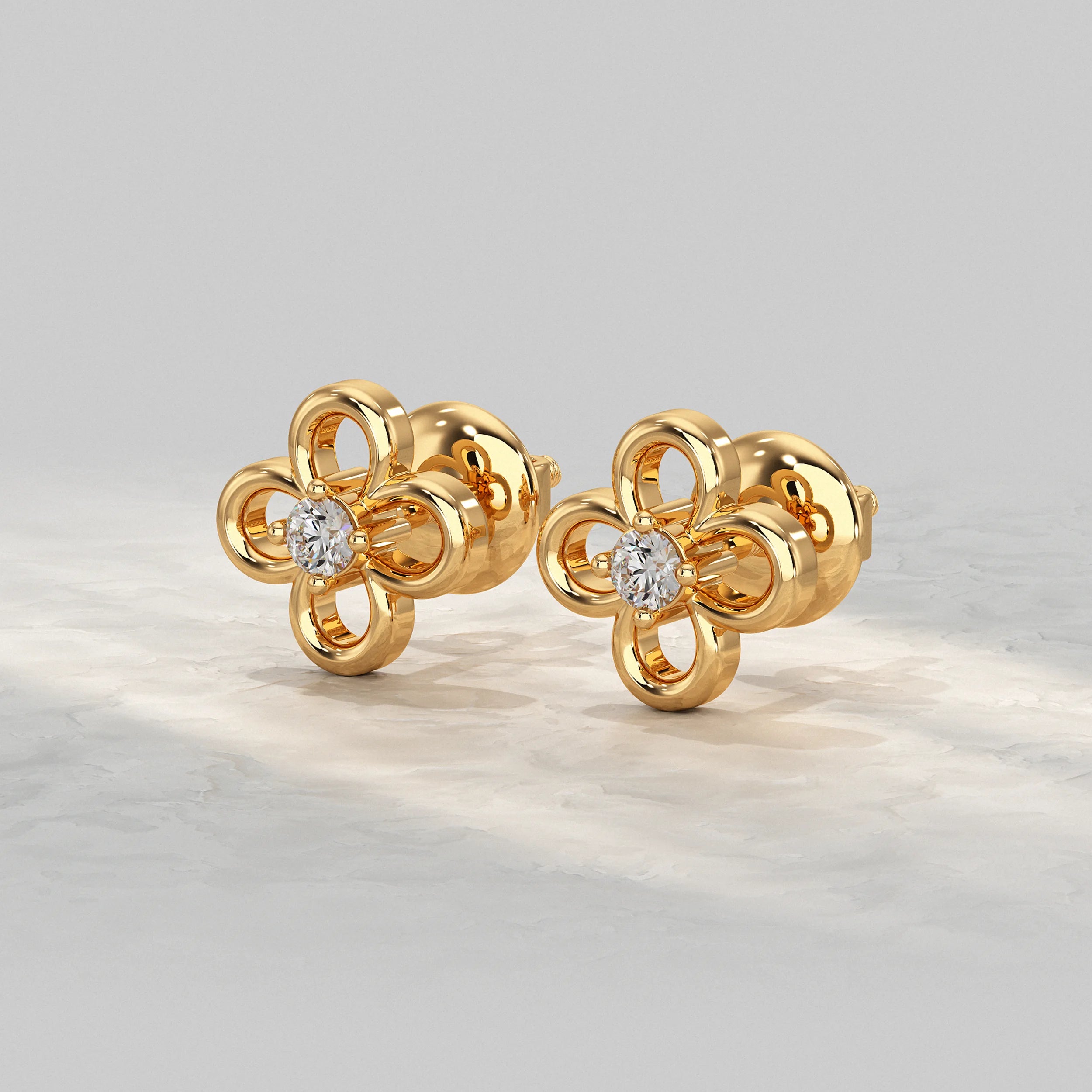 Open Petal Floral Stud Diamond Earrings Earrings