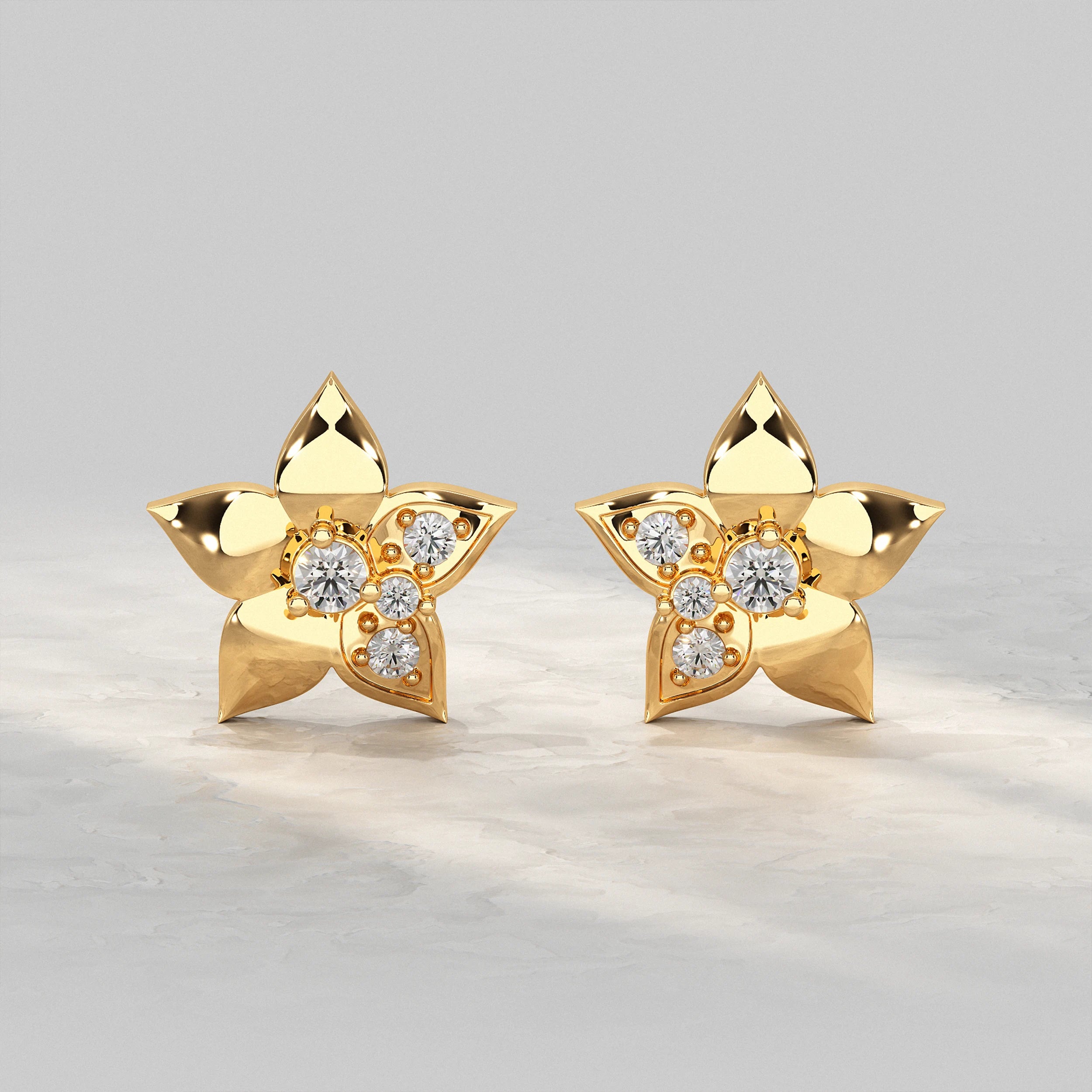 Flower Shape Round Cut Lab Diamond Stud Earrings