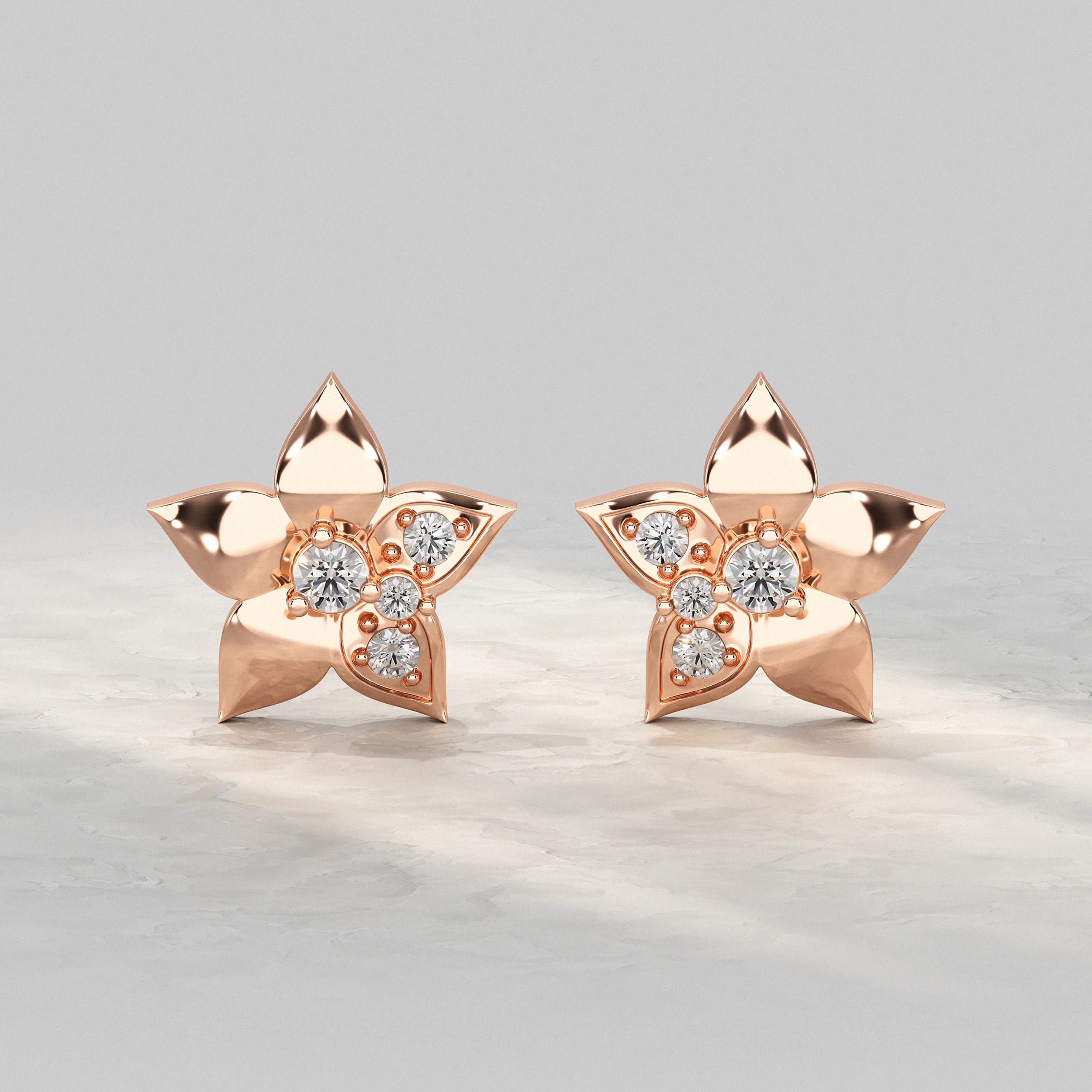 Flower Shape Round Cut Lab Diamond Stud Earrings