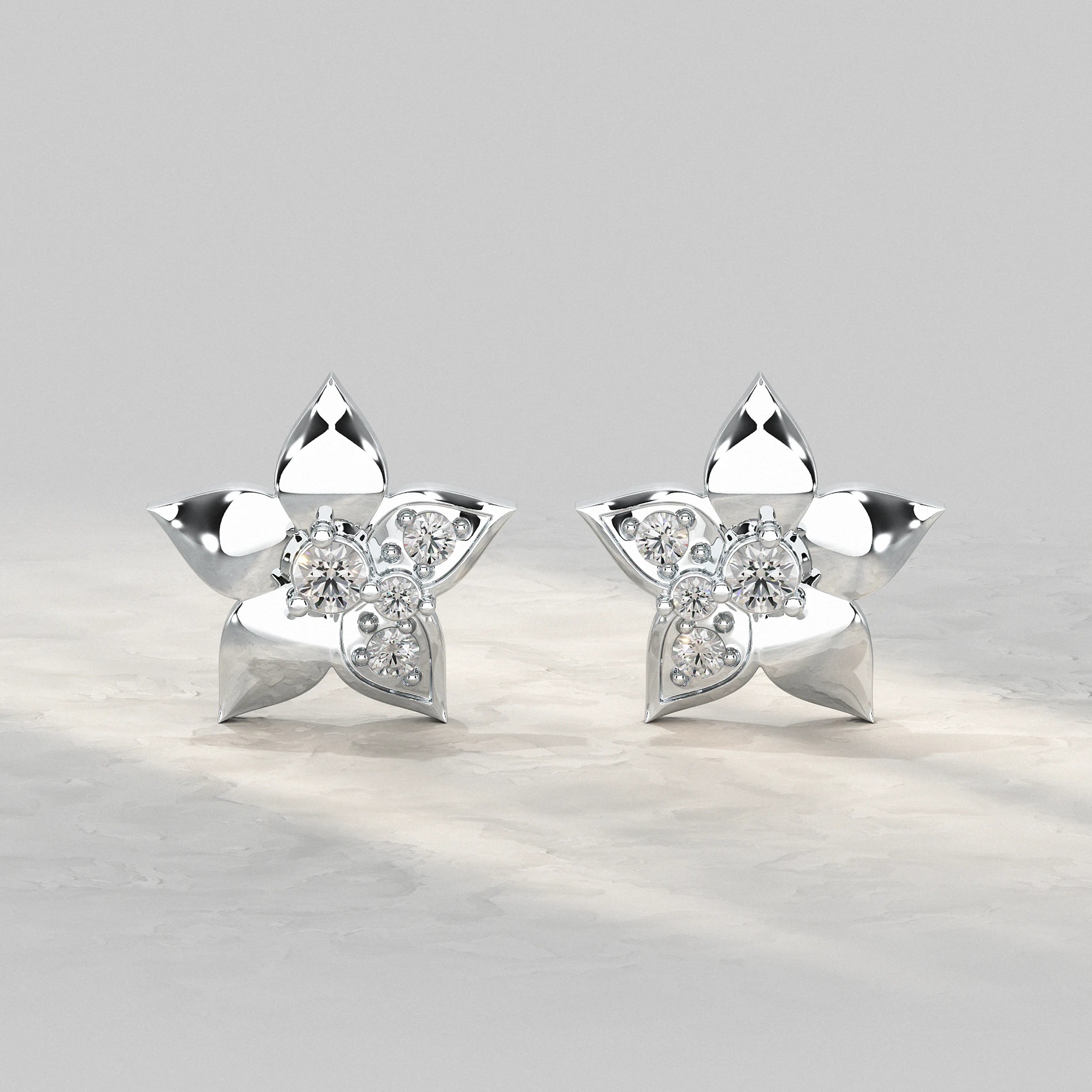 Flower Shape Round Cut Lab Diamond Stud Earrings