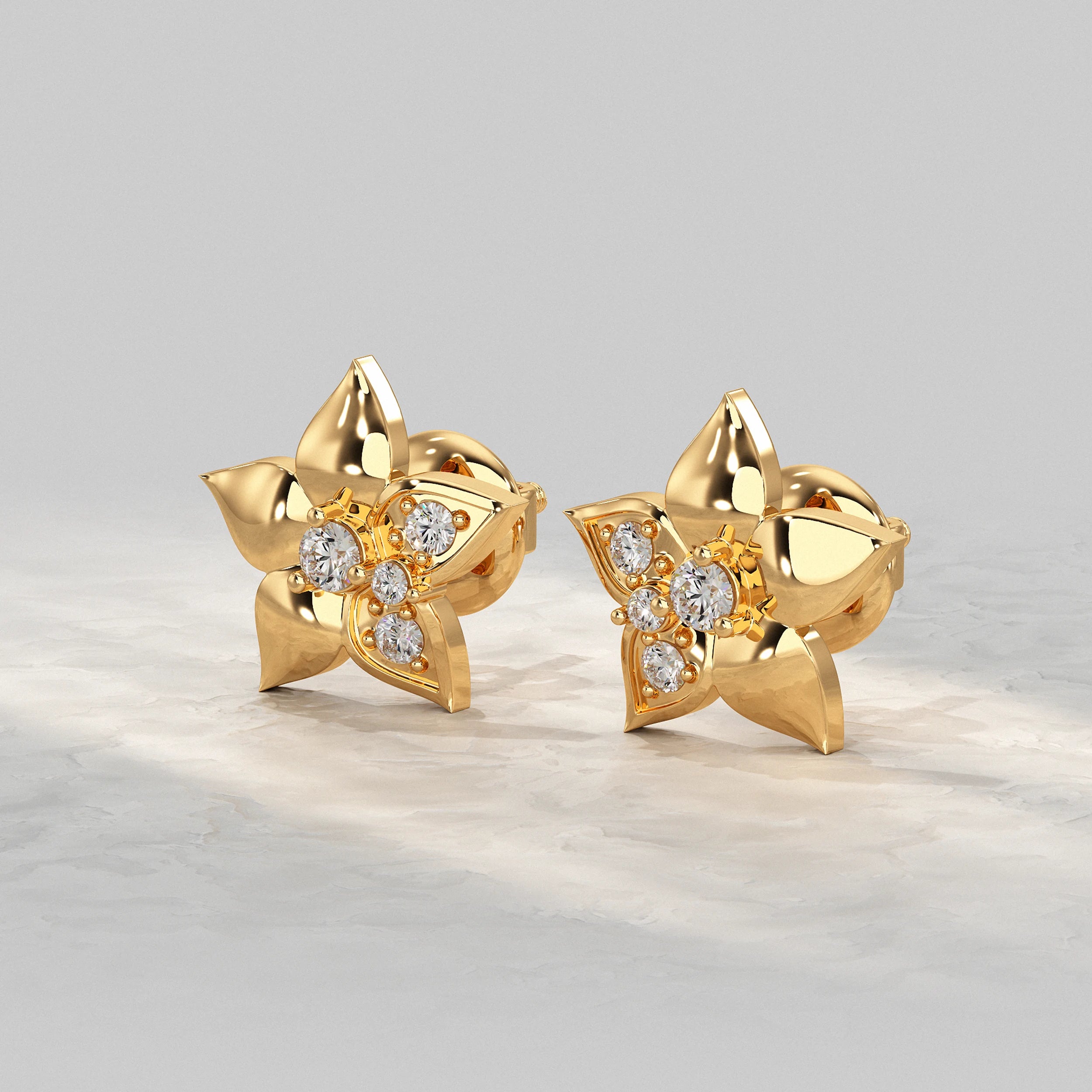 Flower Shape Round Cut Lab Diamond Stud Earrings