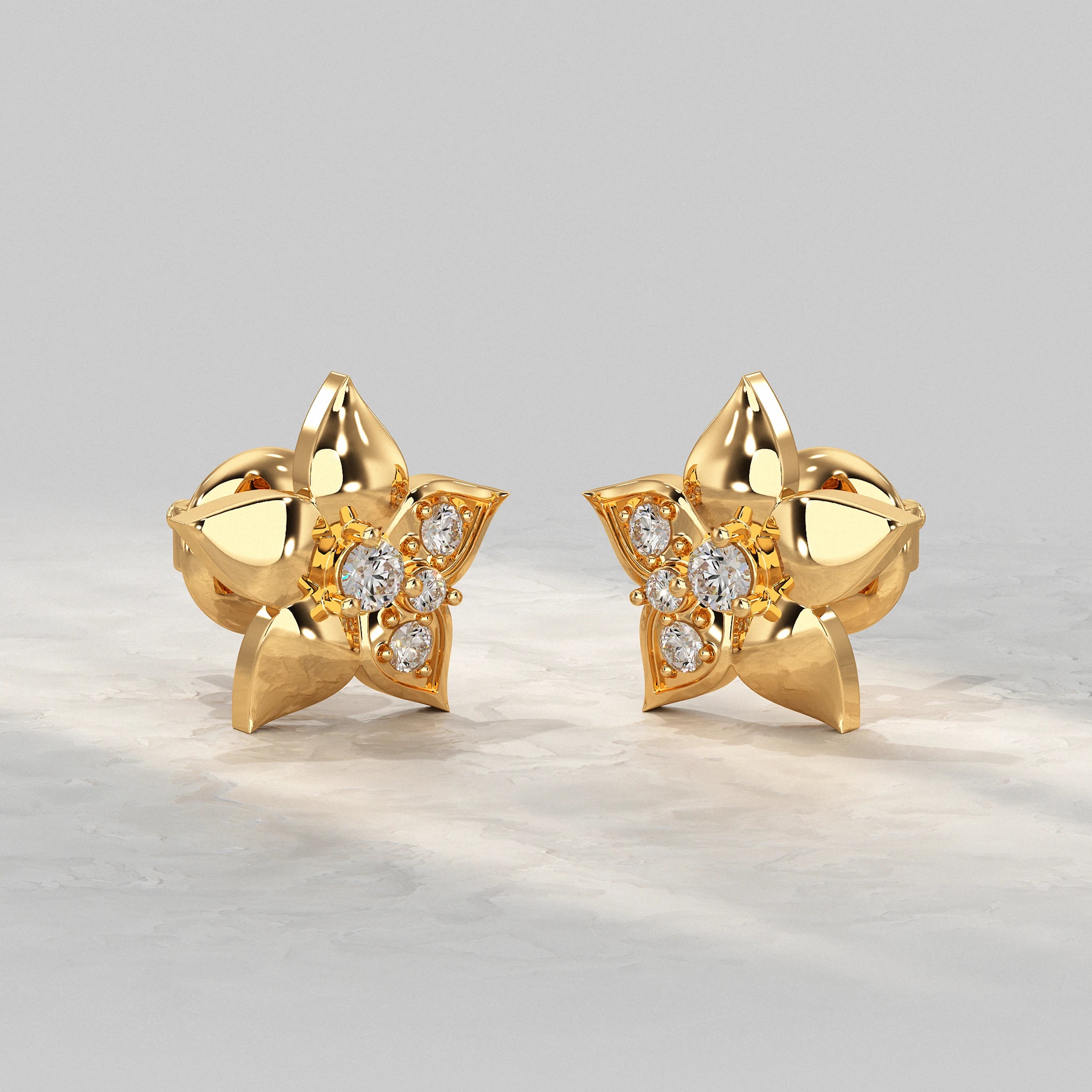 Flower Shape Round Cut Lab Diamond Stud Earrings